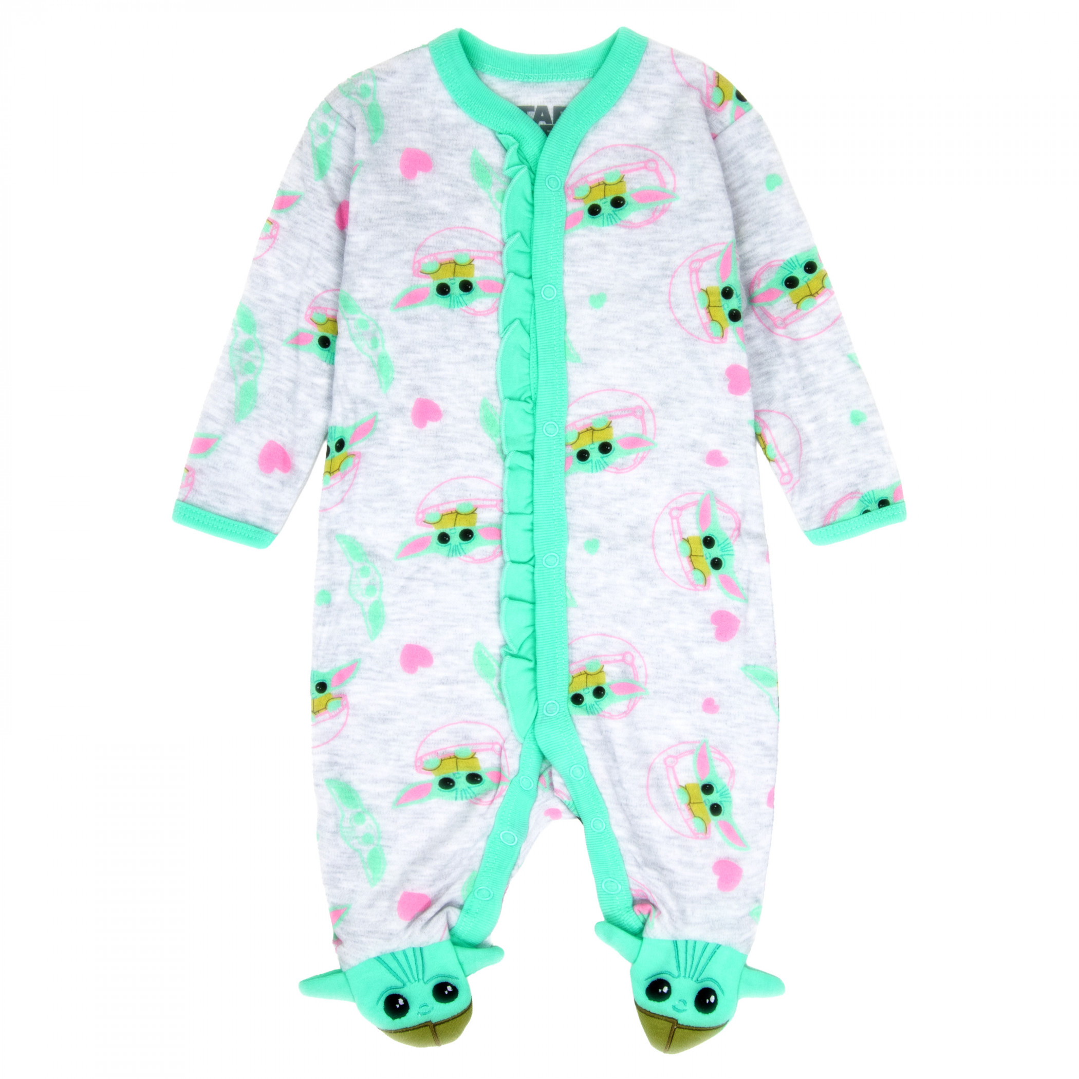 Star Wars Grogu Smiles All Over Print Infant Footed Pajamas, Grey