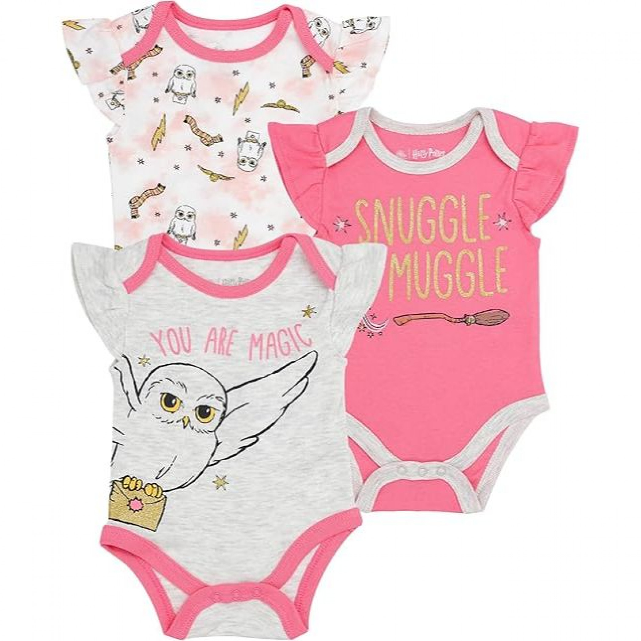 Harry Potter Snuggle Muggle 3-Pack Infant Bodysuit Set, Multi-Color