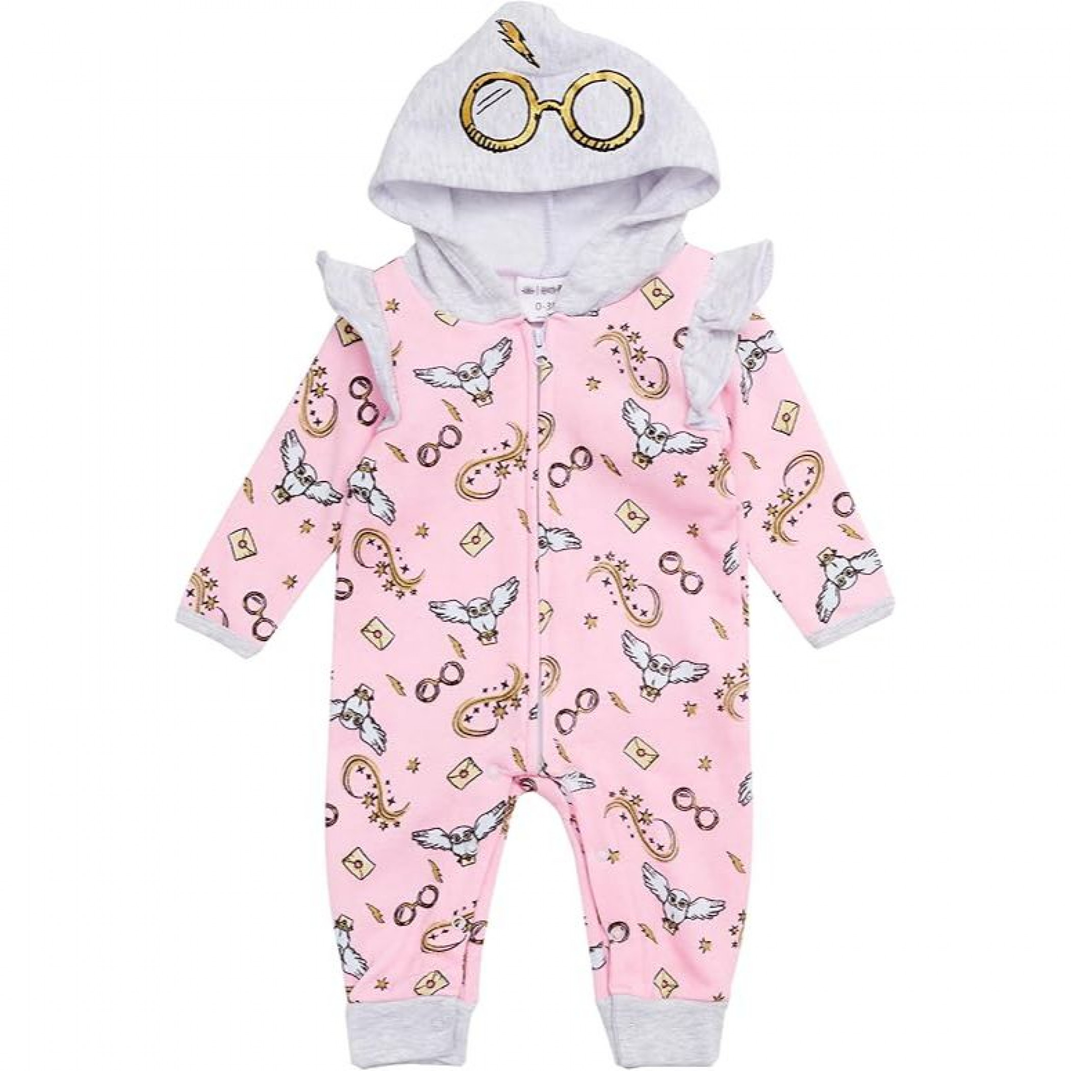 Harry Potter Symbols All Over Print Hooded Infant Pajamas, Pink