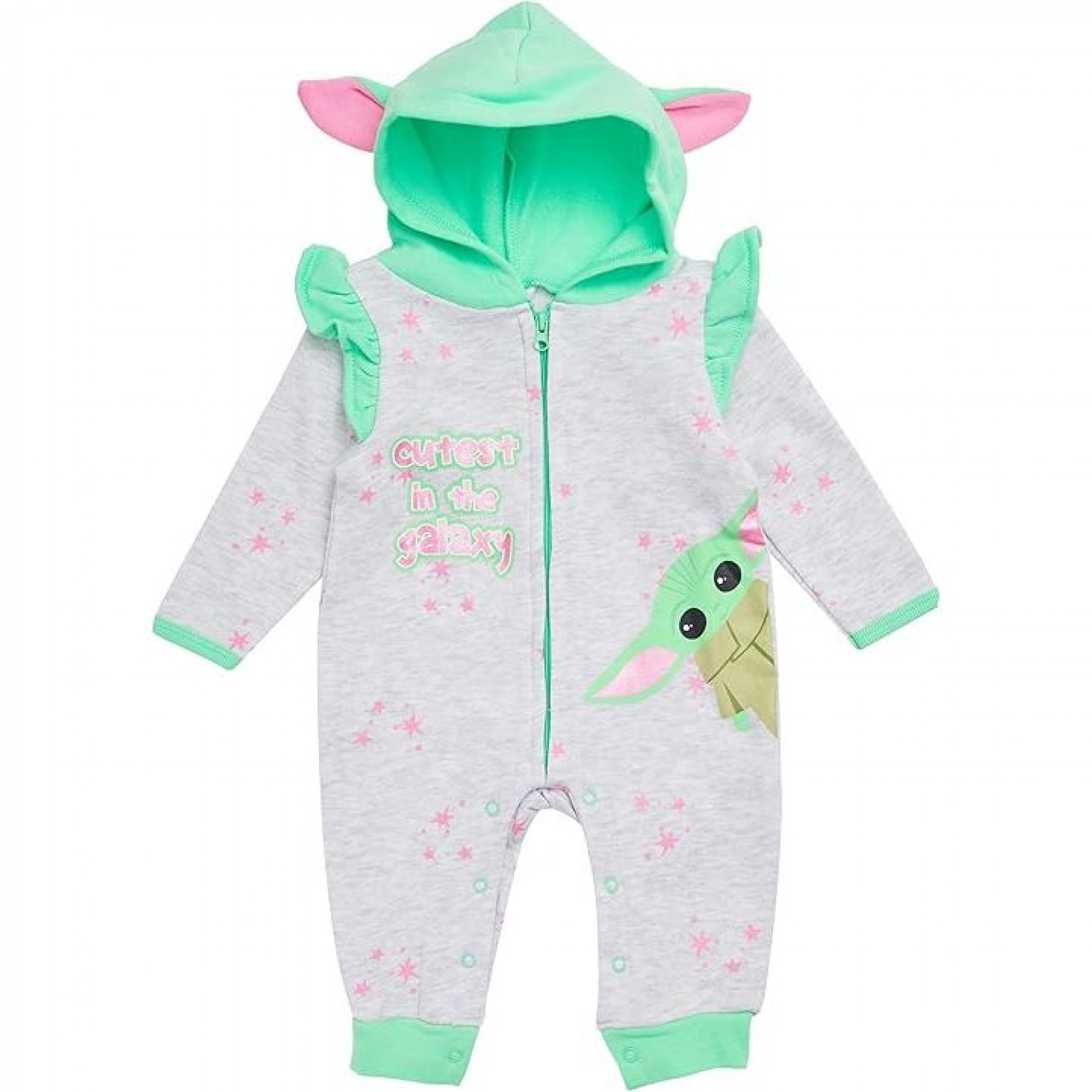 Star Wars Grogu Cutest in The Galaxy Hooded Infant Pajamas with Ears, Multi-Color