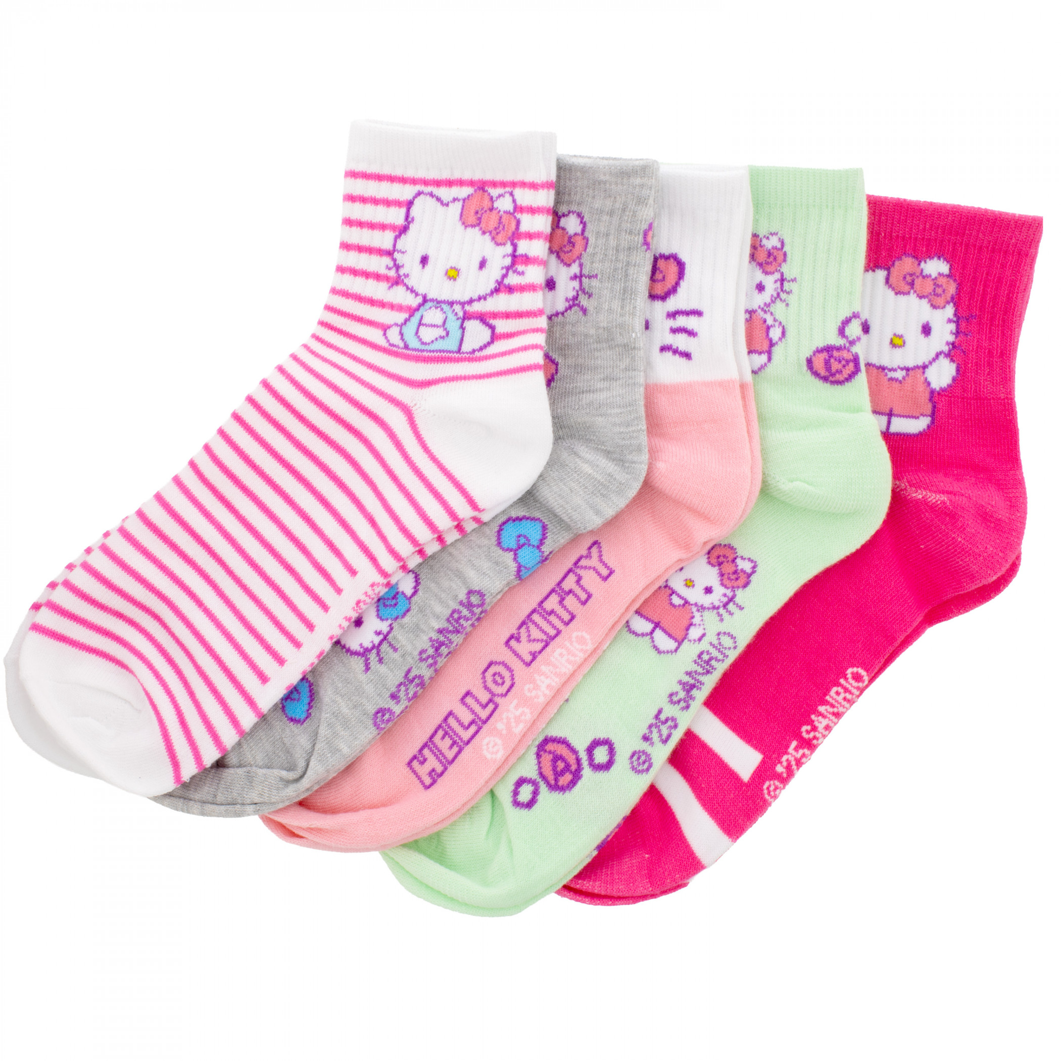 Hello Kitty Purple Assorted Quarter Socks 5-pack, Multi-Color