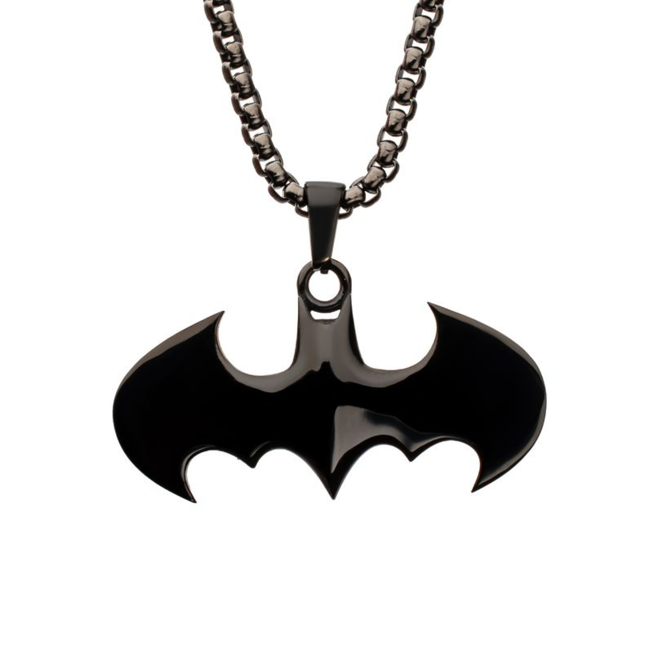 Batman Black Stainless Steel Gothic Bat Necklace, Black