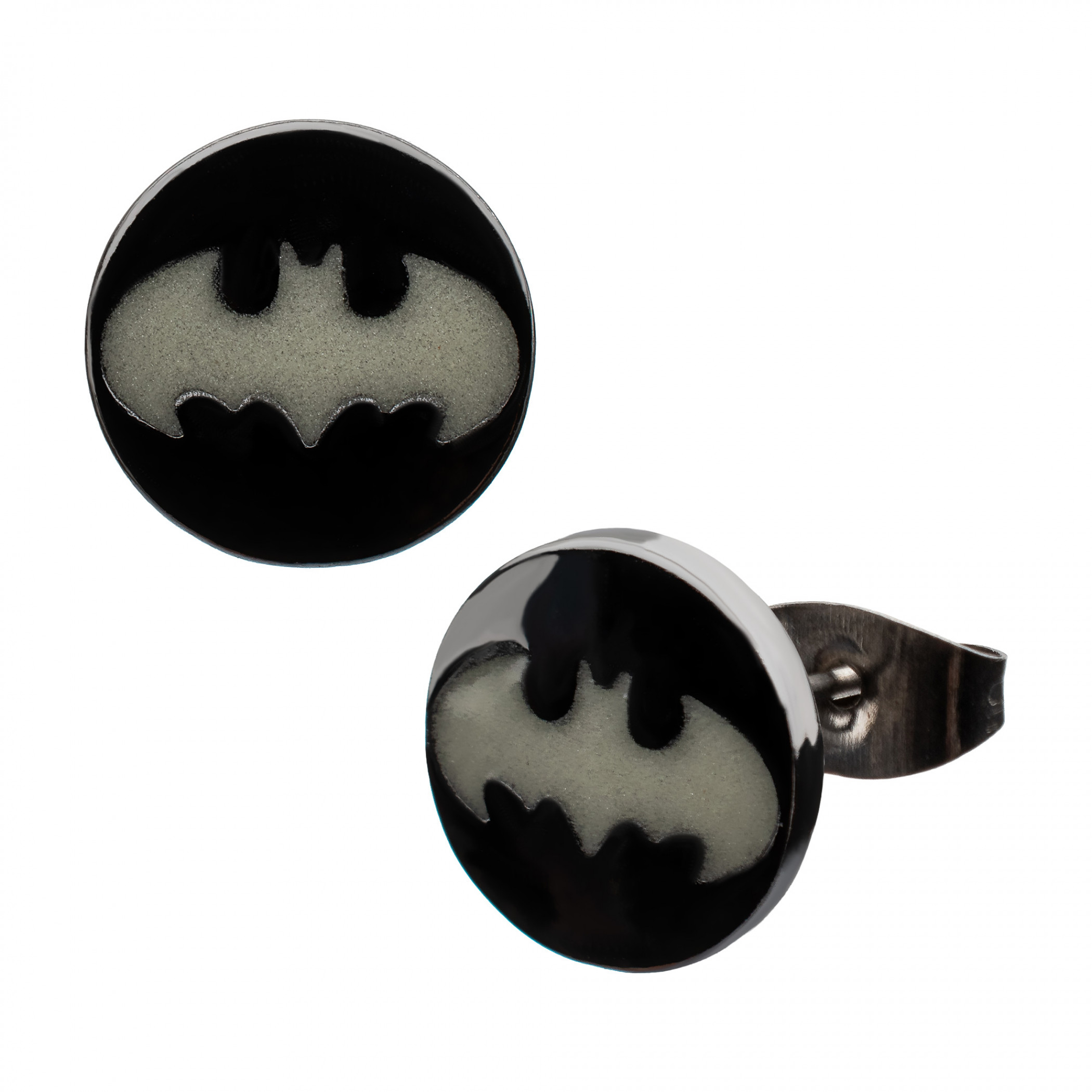 Batman Bat Emblem Glow in the Dark Earrings, Black