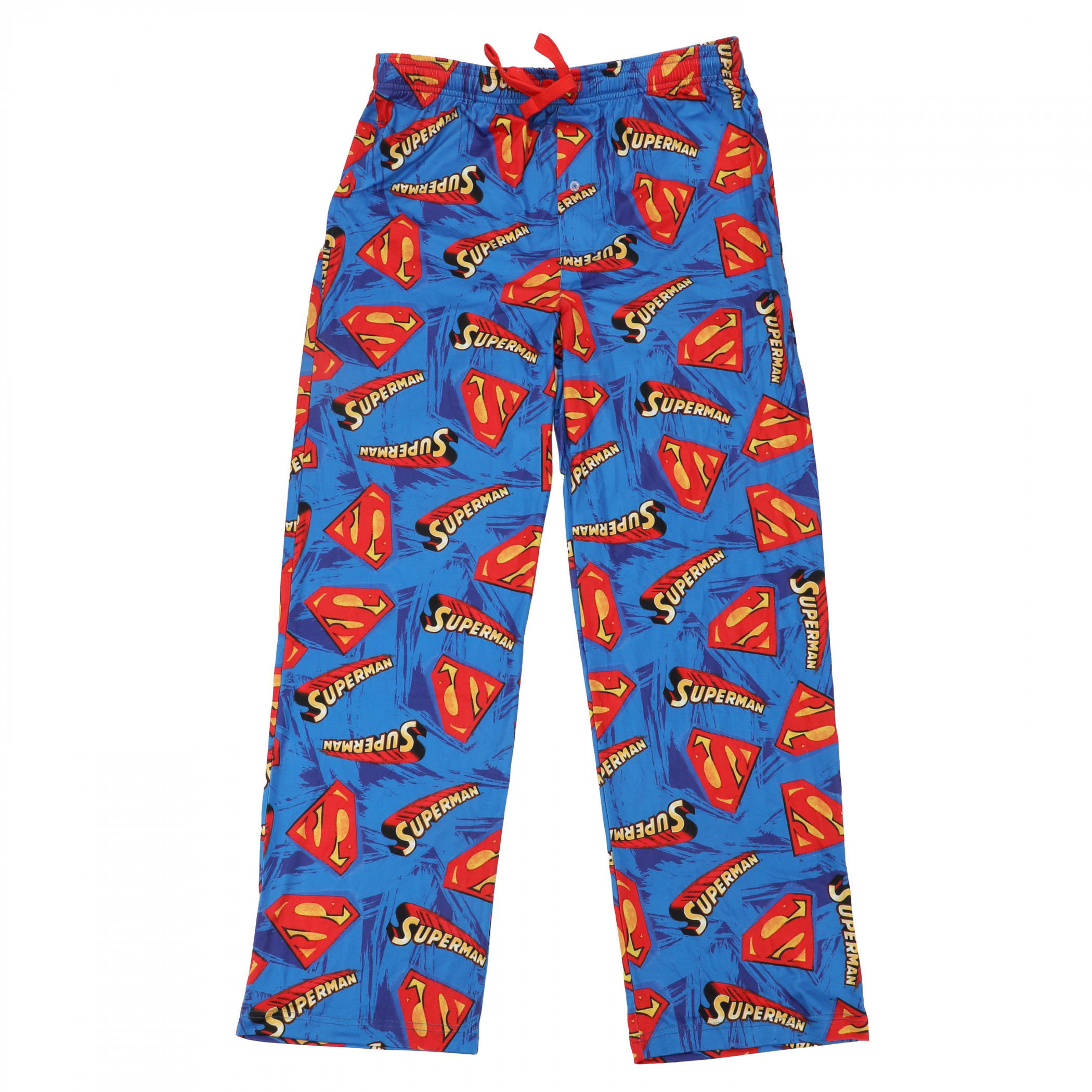 Superman Logo and Shield Pattern on Blue Sleep Pants, Blue