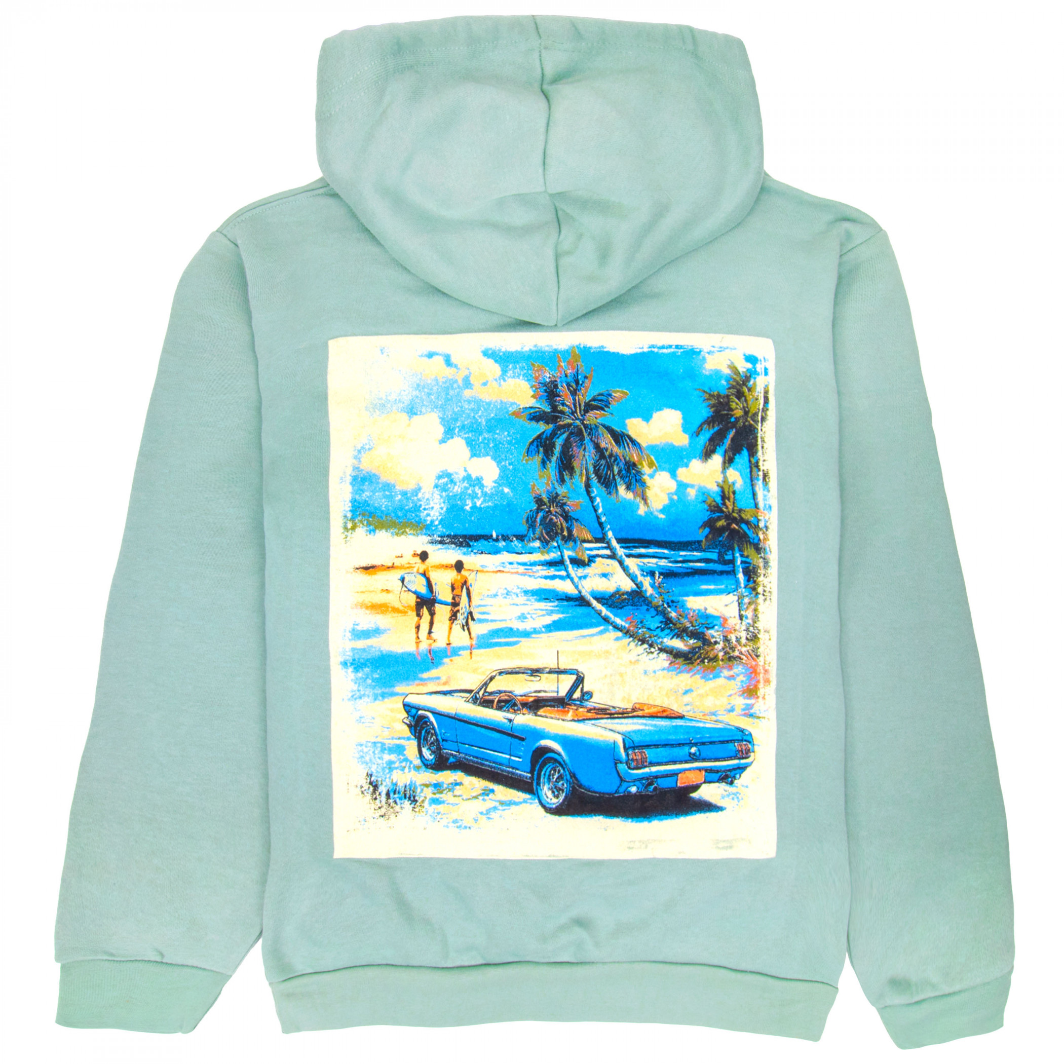 Ford Mustang Beach Trip Front and Back Print Pull-Over Hoodie