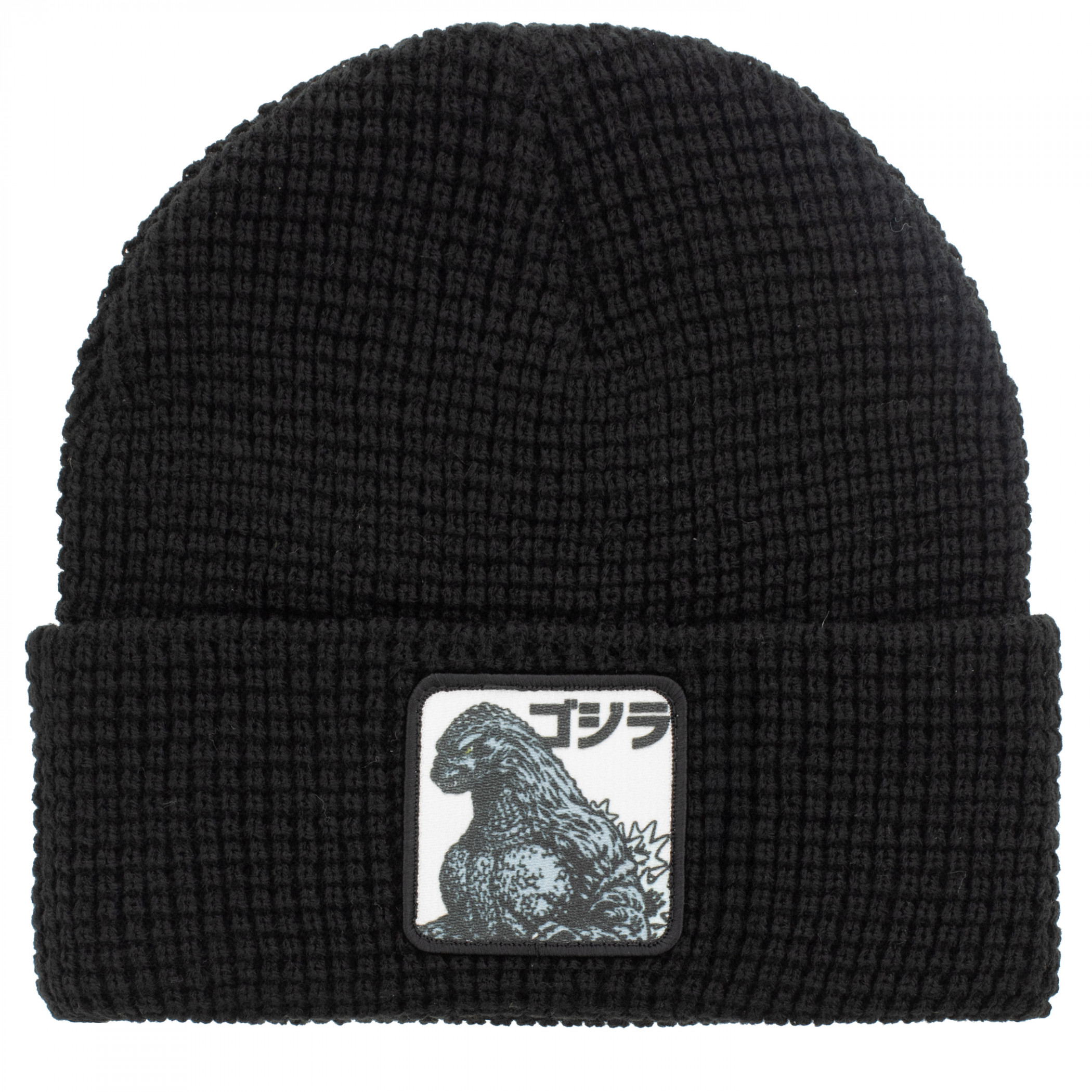 Godzilla Katakana Waffle Knit Acrylic Cuffed Beanie, Black