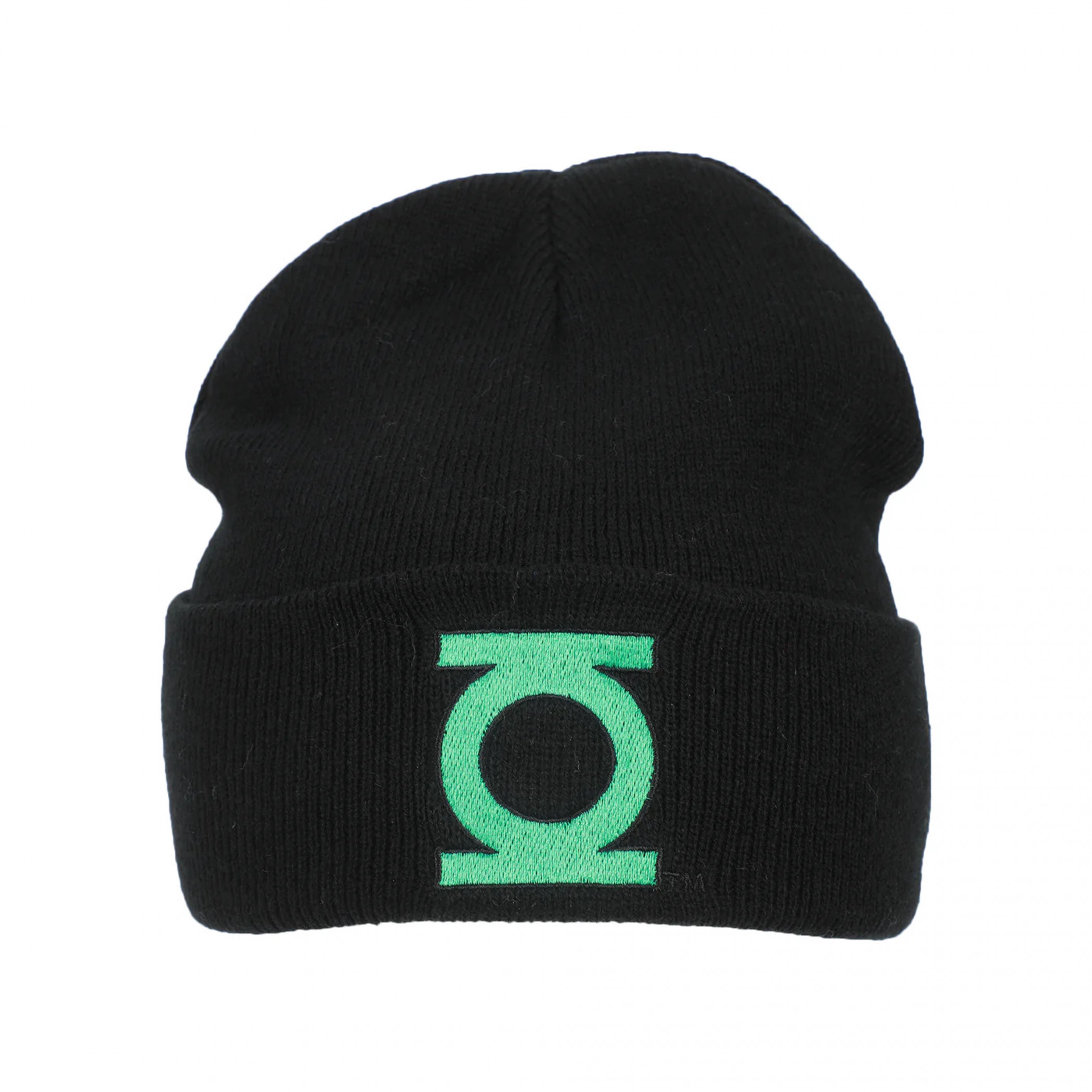 Green Lantern Embroidered Logo Acrylic Knit Cuffed Beanie, Black