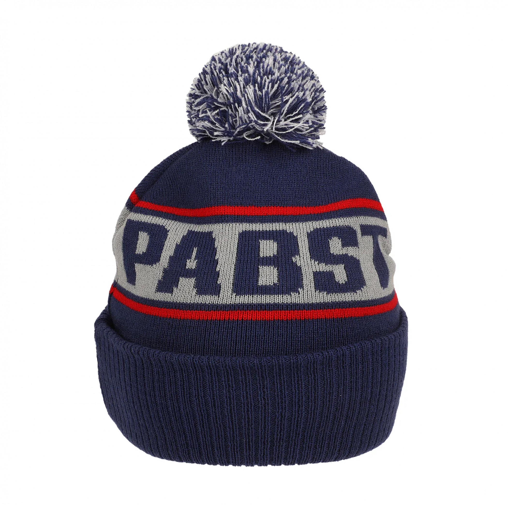Pabst Blue Ribbon Jacquard and Embroidered Logo Knit Beanie with Pom
