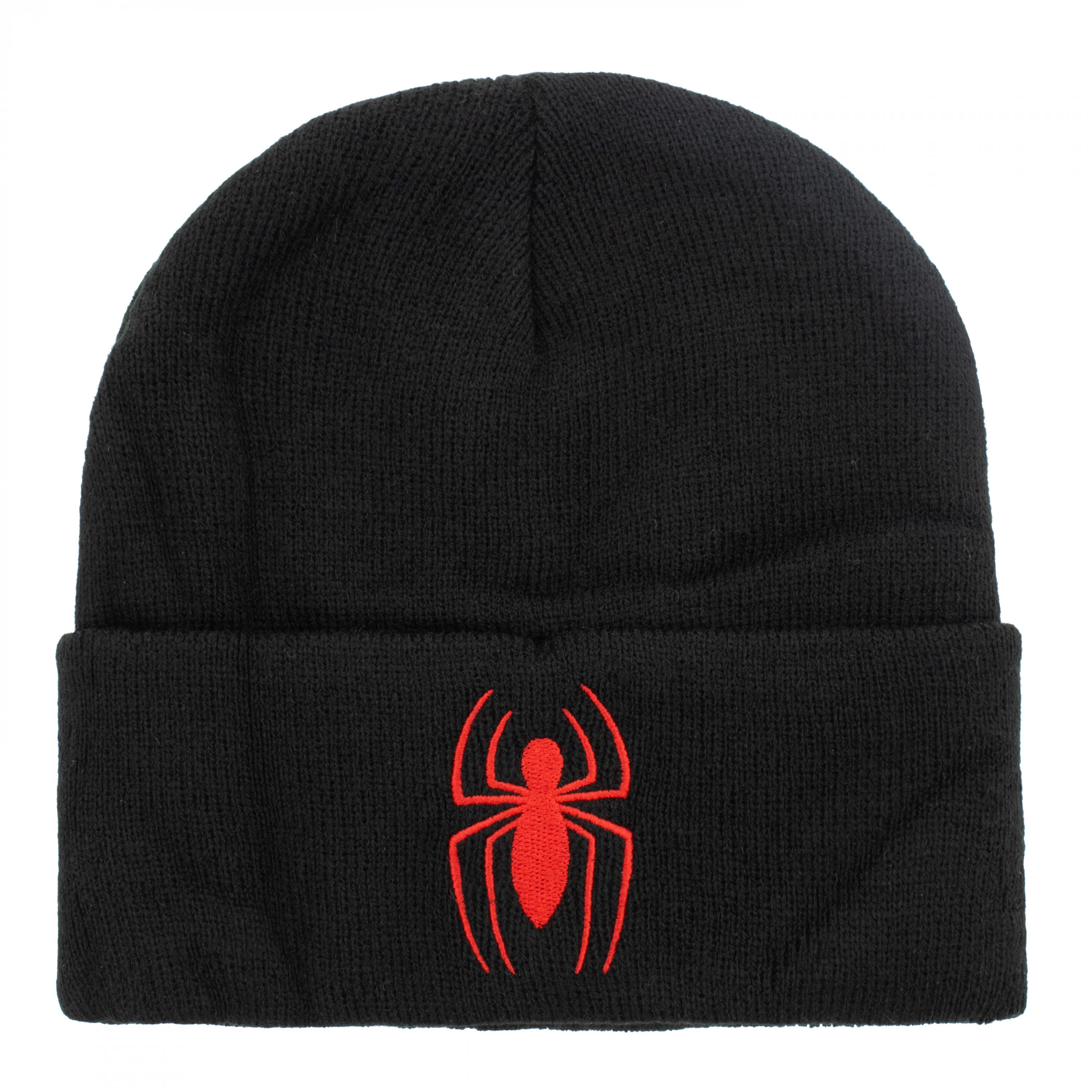 Spider-Man Embroidered Logo Acrylic Knit Cuffed Beanie, Black