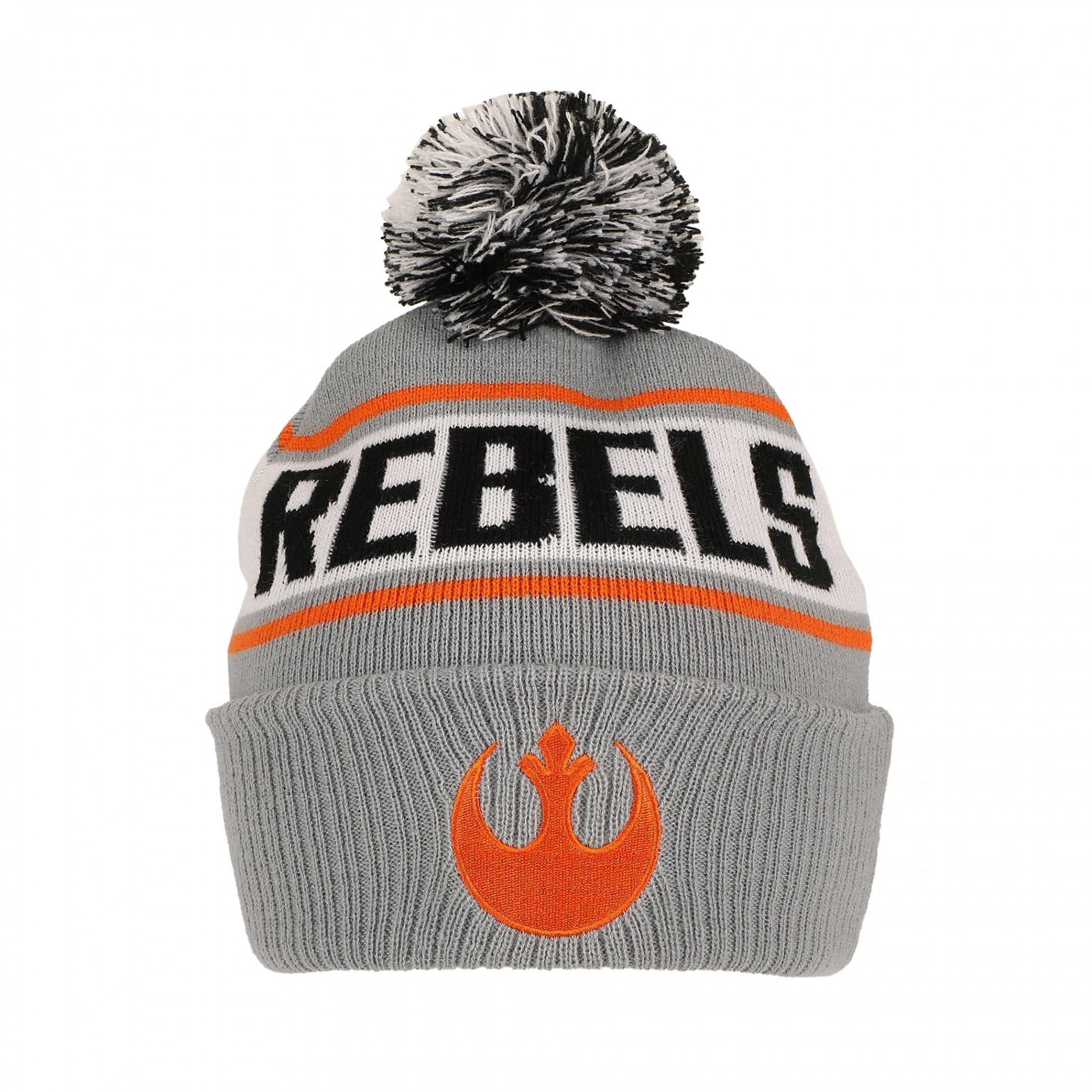 Star Wars Rebels Logo Jacquard Knit Cuffed Beanie with Pom, Grey