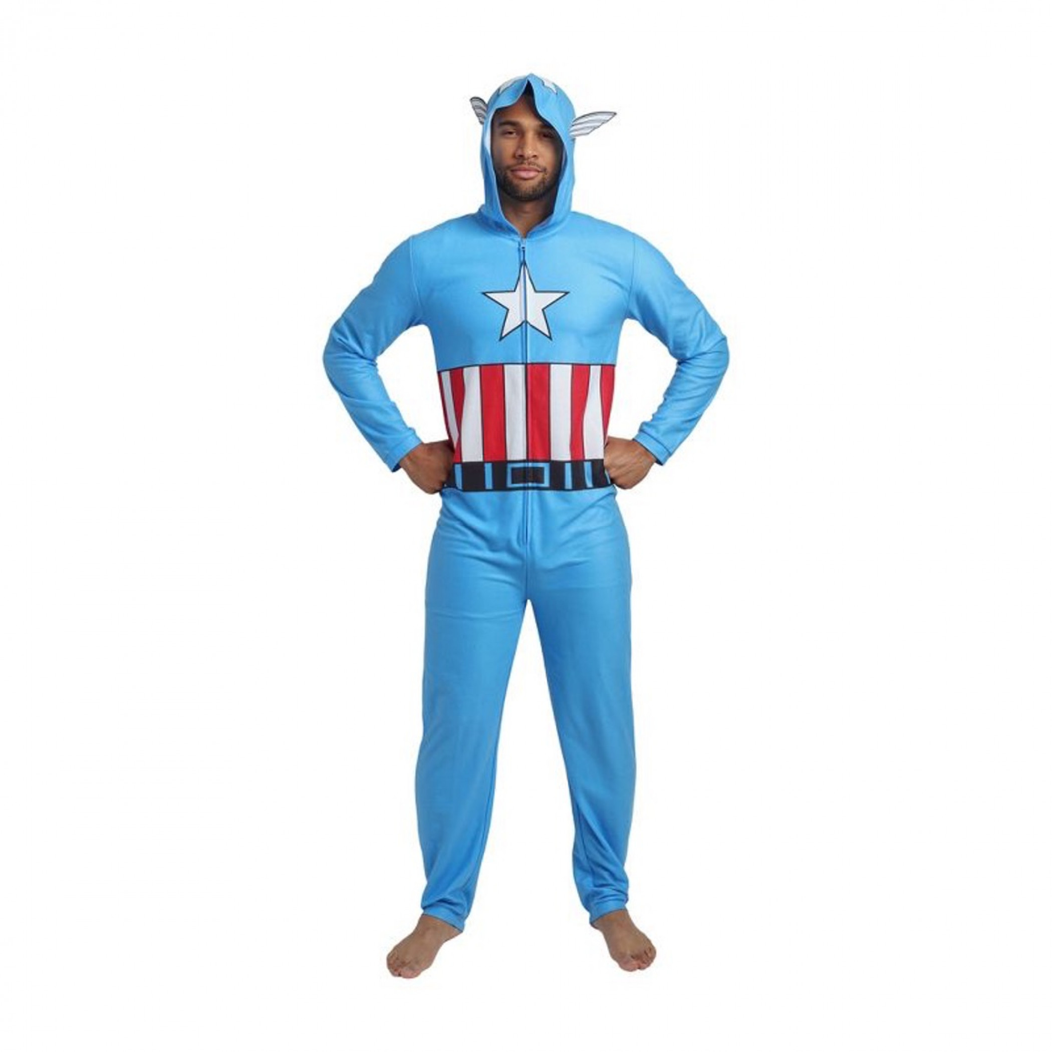 Captain America Hooded Suit Adult Union Suit, Blue