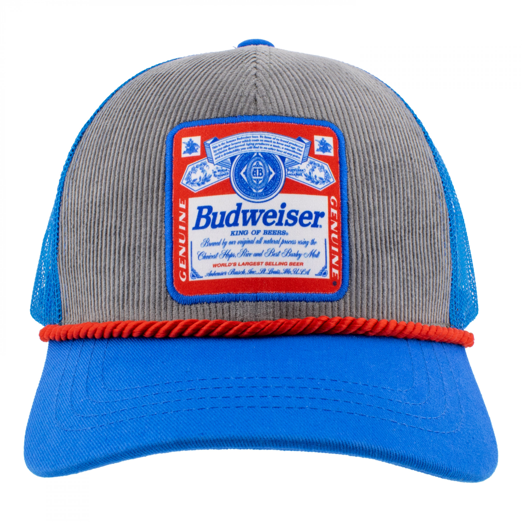 Budweiser Logo Patch Blue Bill Trucker Hat with Rope