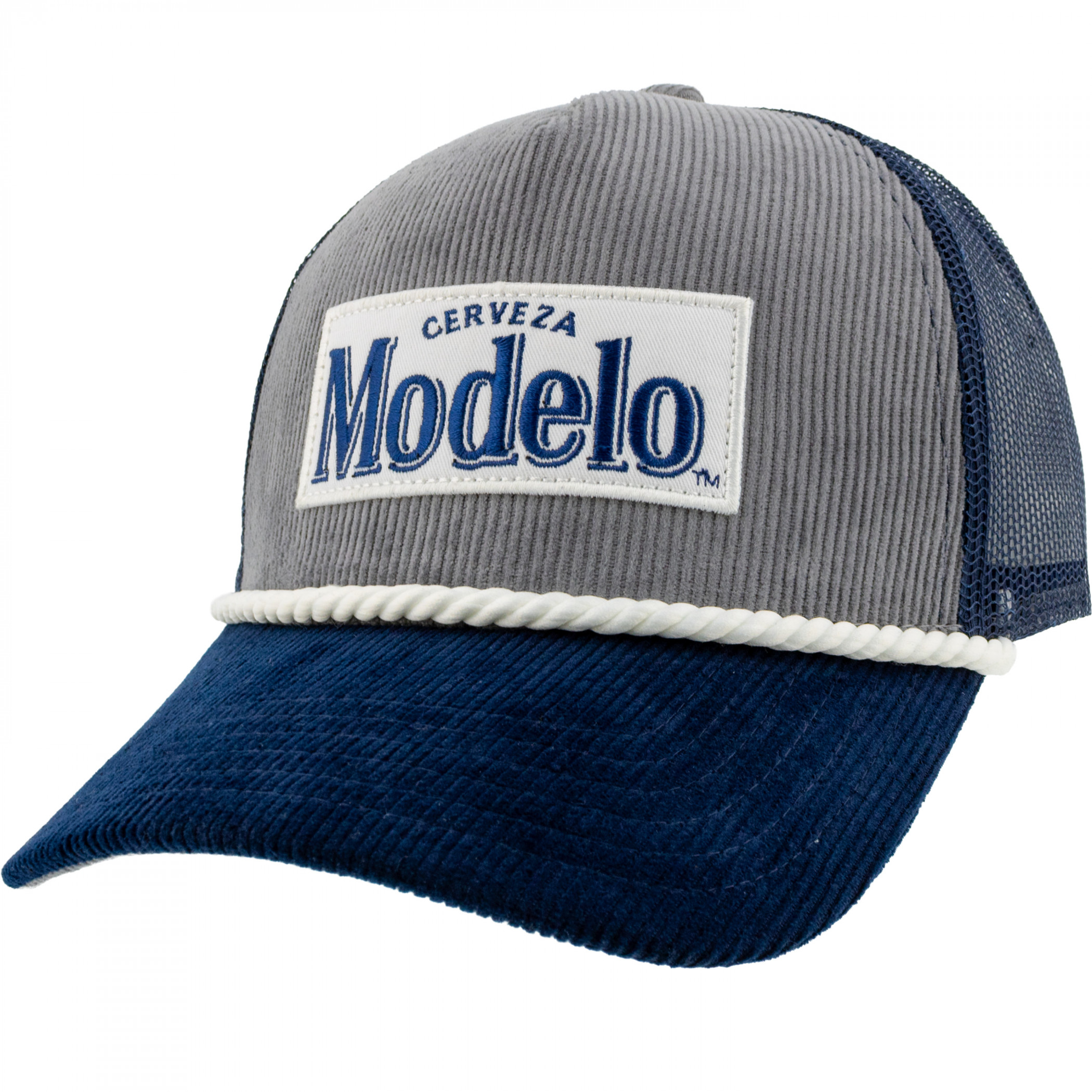 Modelo Logo Blue & Grey Corduroy Trucker Hat