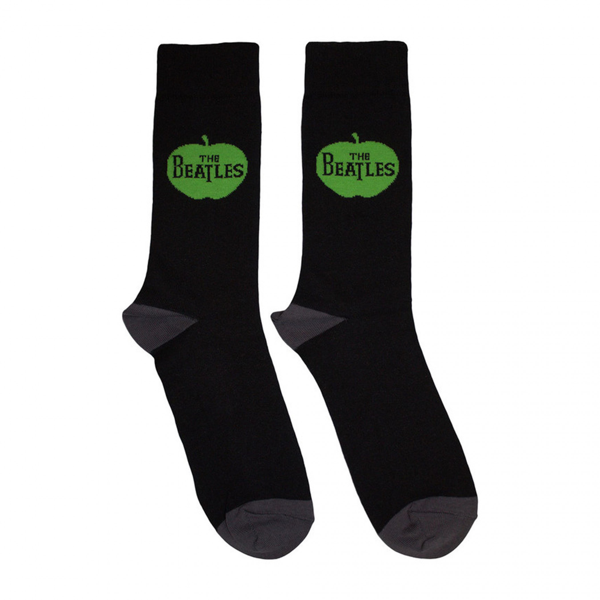 Beatles Green Apple on Black Ankle Socks