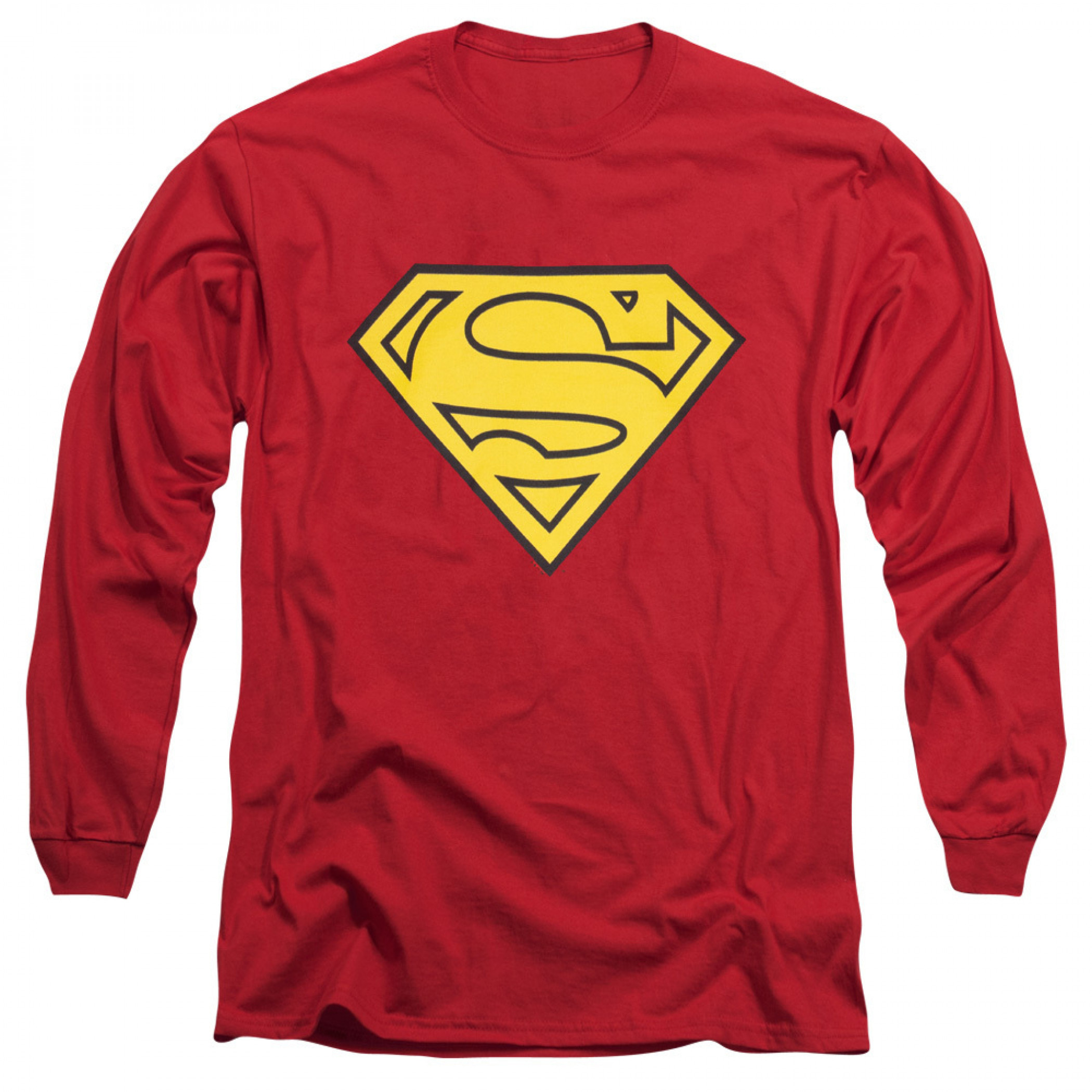 Superman Cape Shield on Red Adult Long-Sleeve T-Shirt, Black