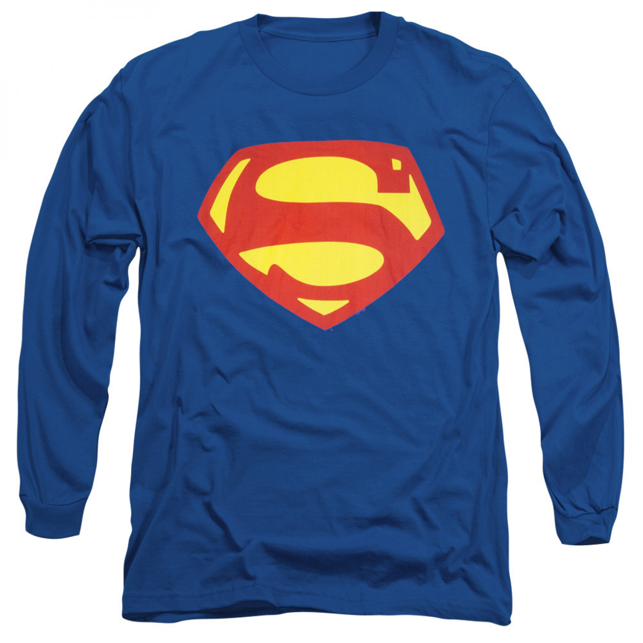 Superman 1952 Wide Shield on Blue Adult Long-Sleeve T-Shirt, Blue