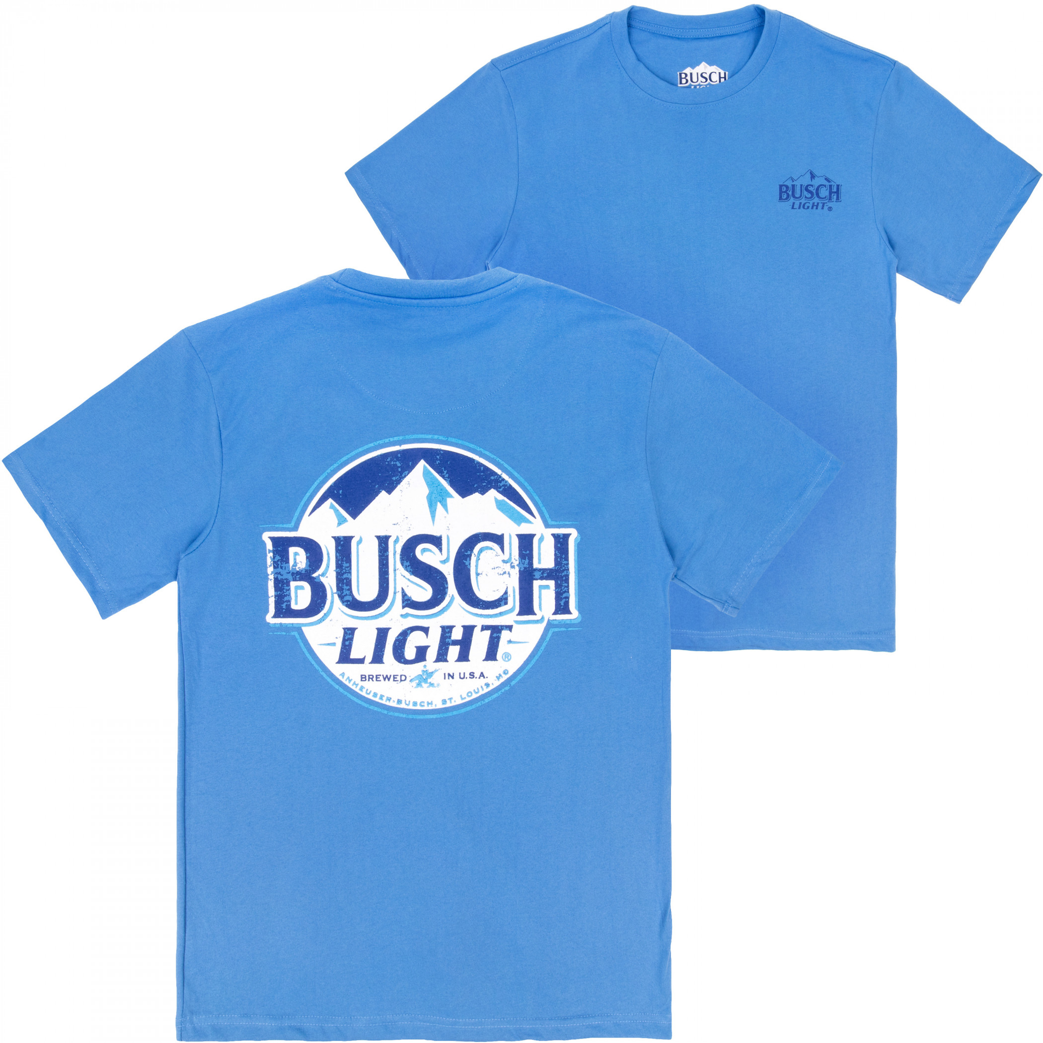 Busch Light Classic Distressed Logo Front and Back Print T-Shirt