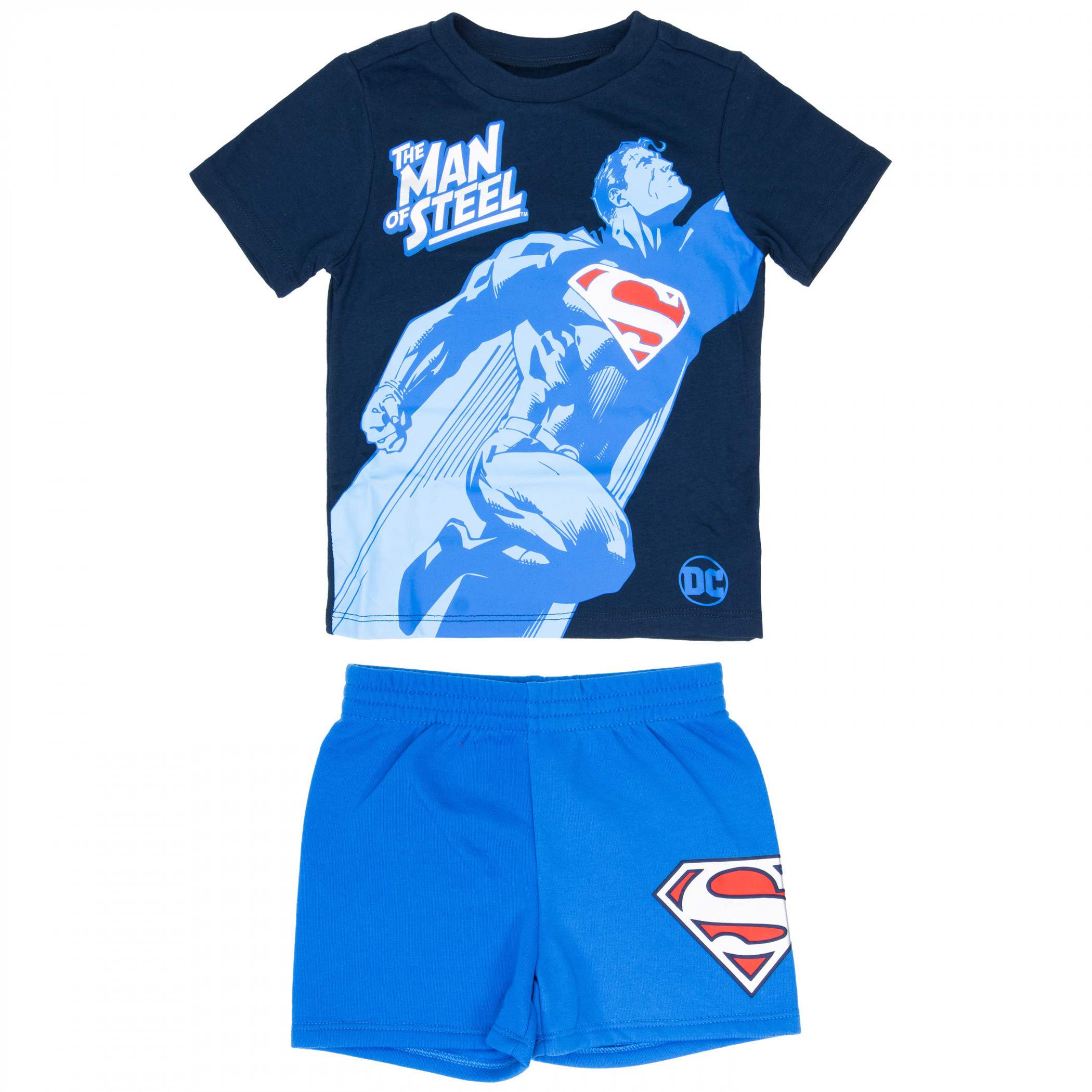 Superman Man of Steel Shirt and Shorts Boy's 2-Piece Set, Blue