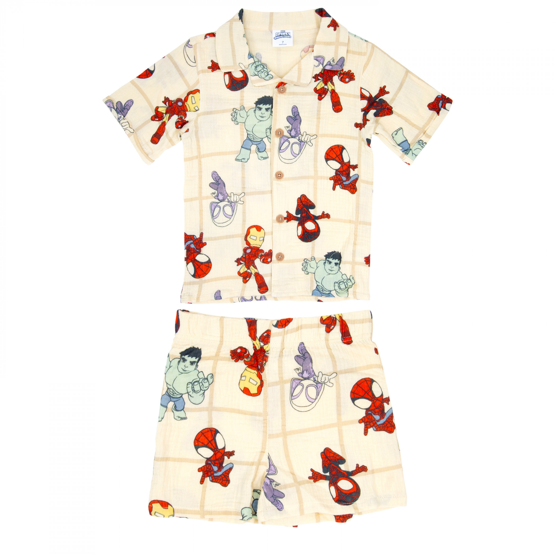 Spidey and His Amazing Friends Toddler Cabana Shirt and Shorts 2-Piece Set Beige