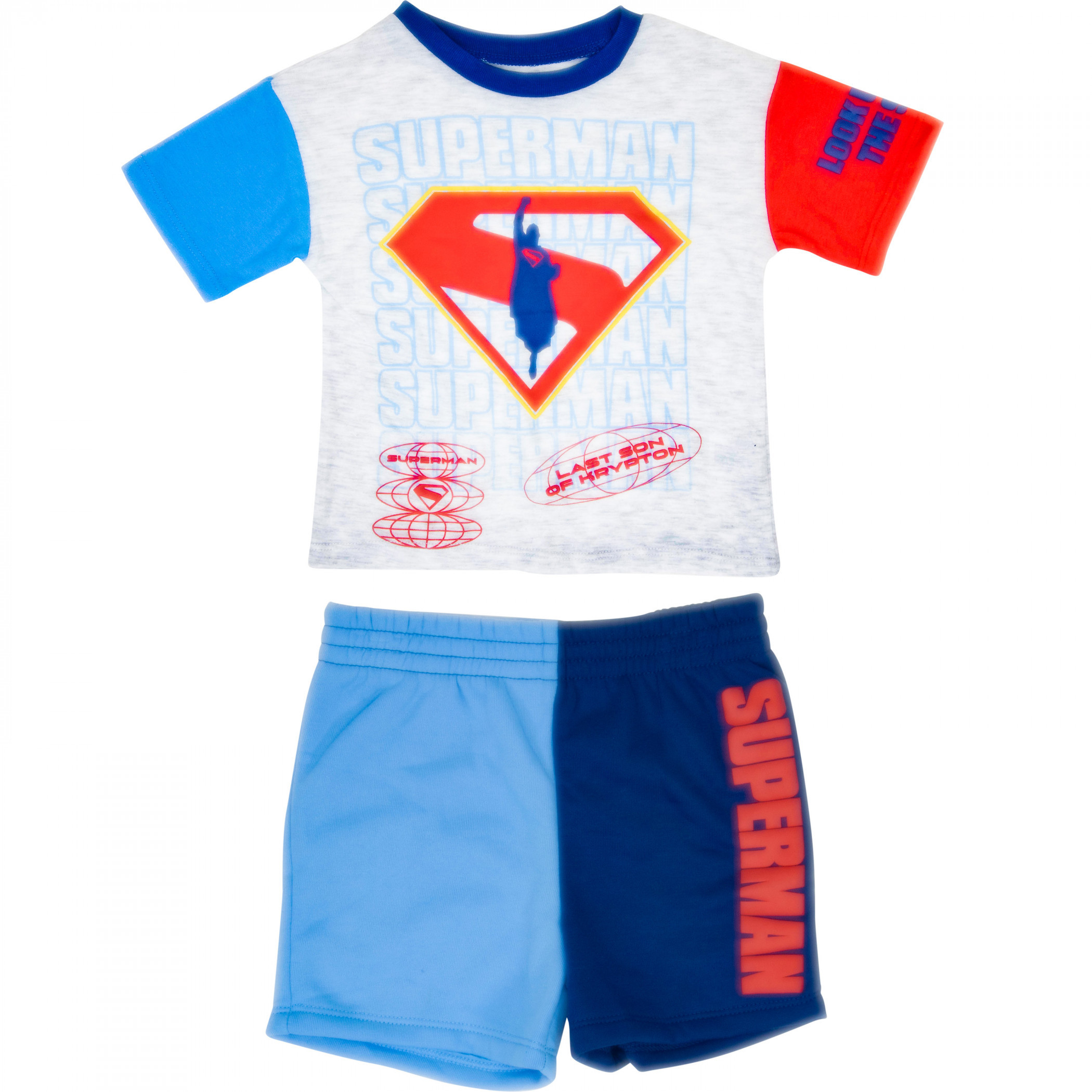 Superman Red White and Blue Boy's Shirt and Shorts 2-Piece Set, Multi-Color