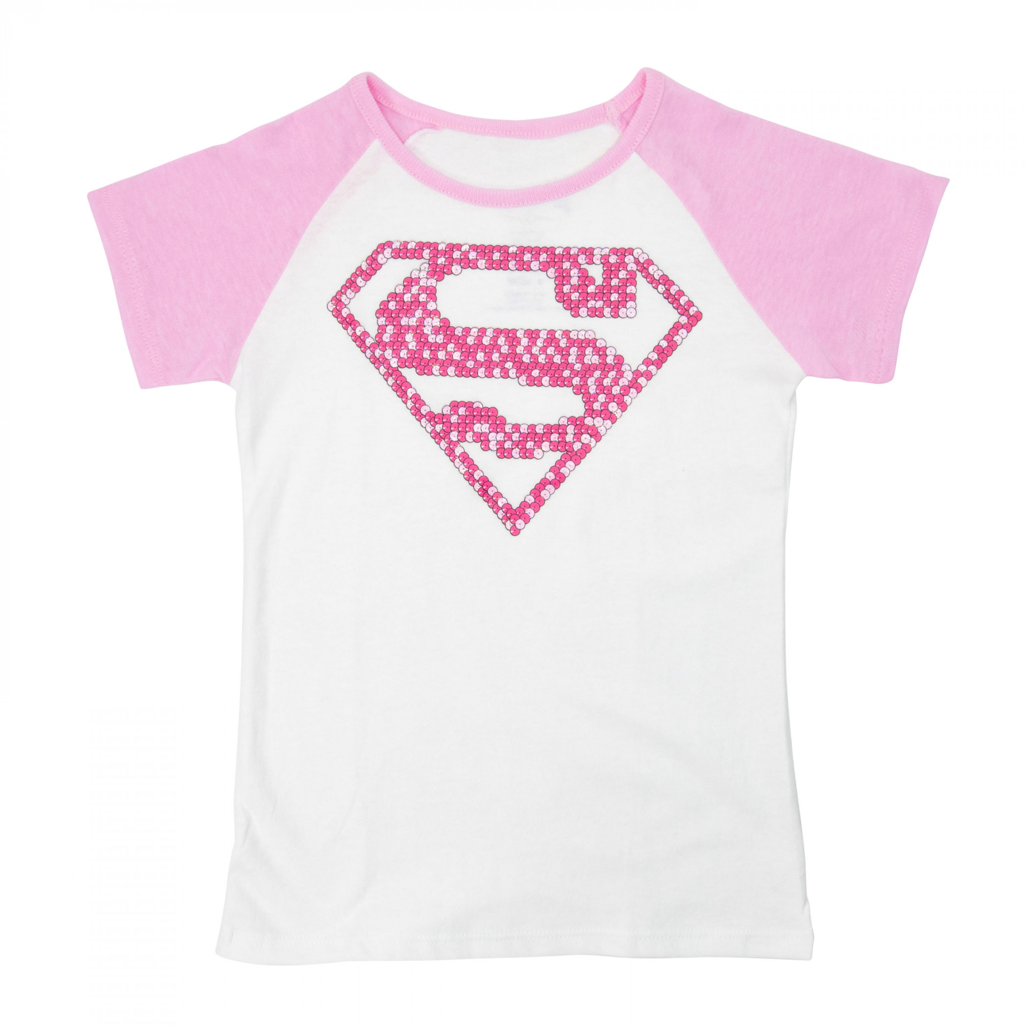 Supergirl Girls Pink Pattern Symbol T-Shirt, White