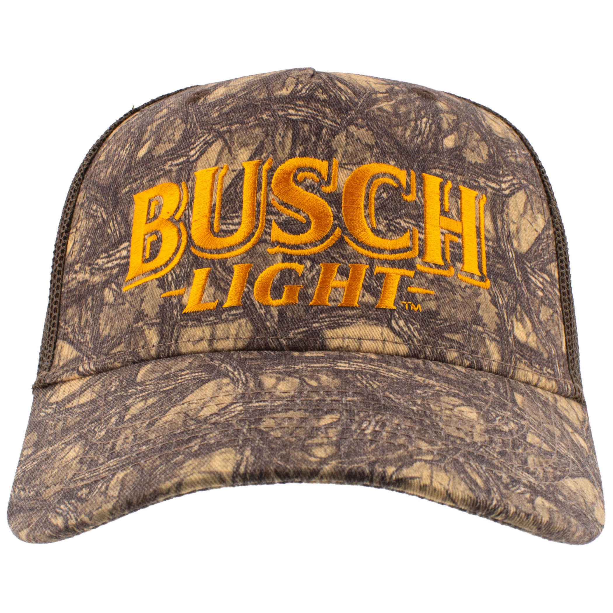 Busch Light Embroidered Yellow Logo on Camo Snapback Cotton Hat