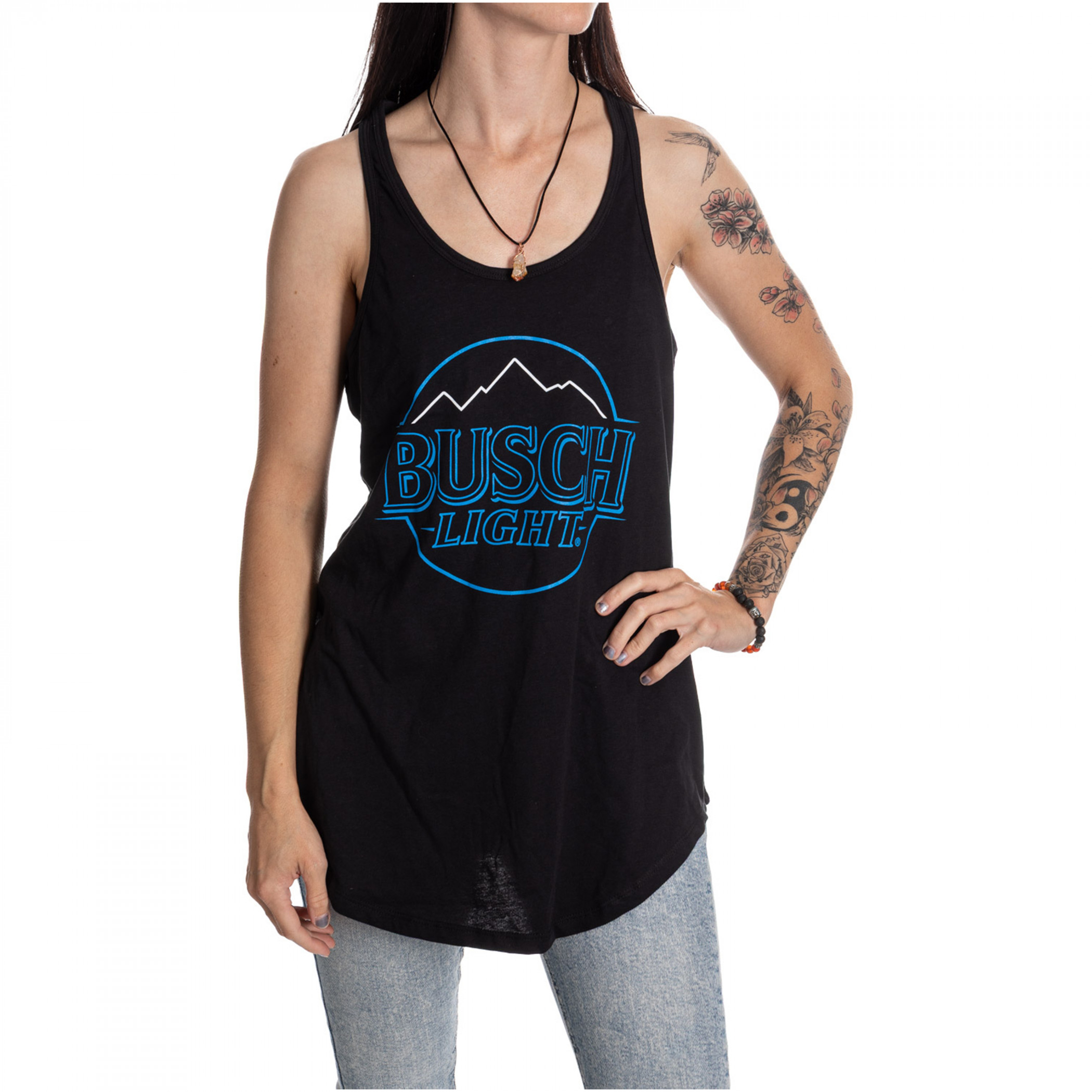 Busch Light Blue Outline Logo on Black Women's Tank Top