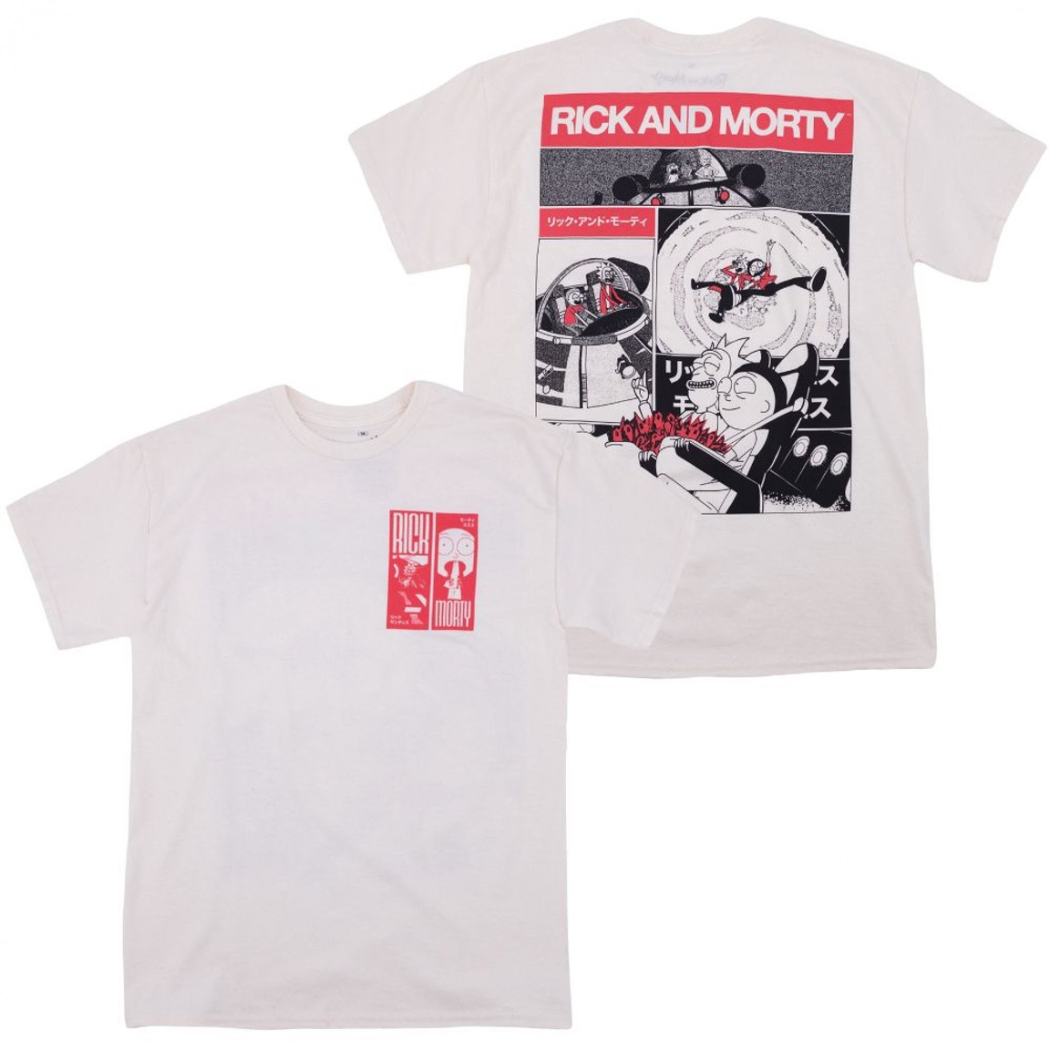 Rick and Morty Manga Zine Front & Back Print T-Shirt, White