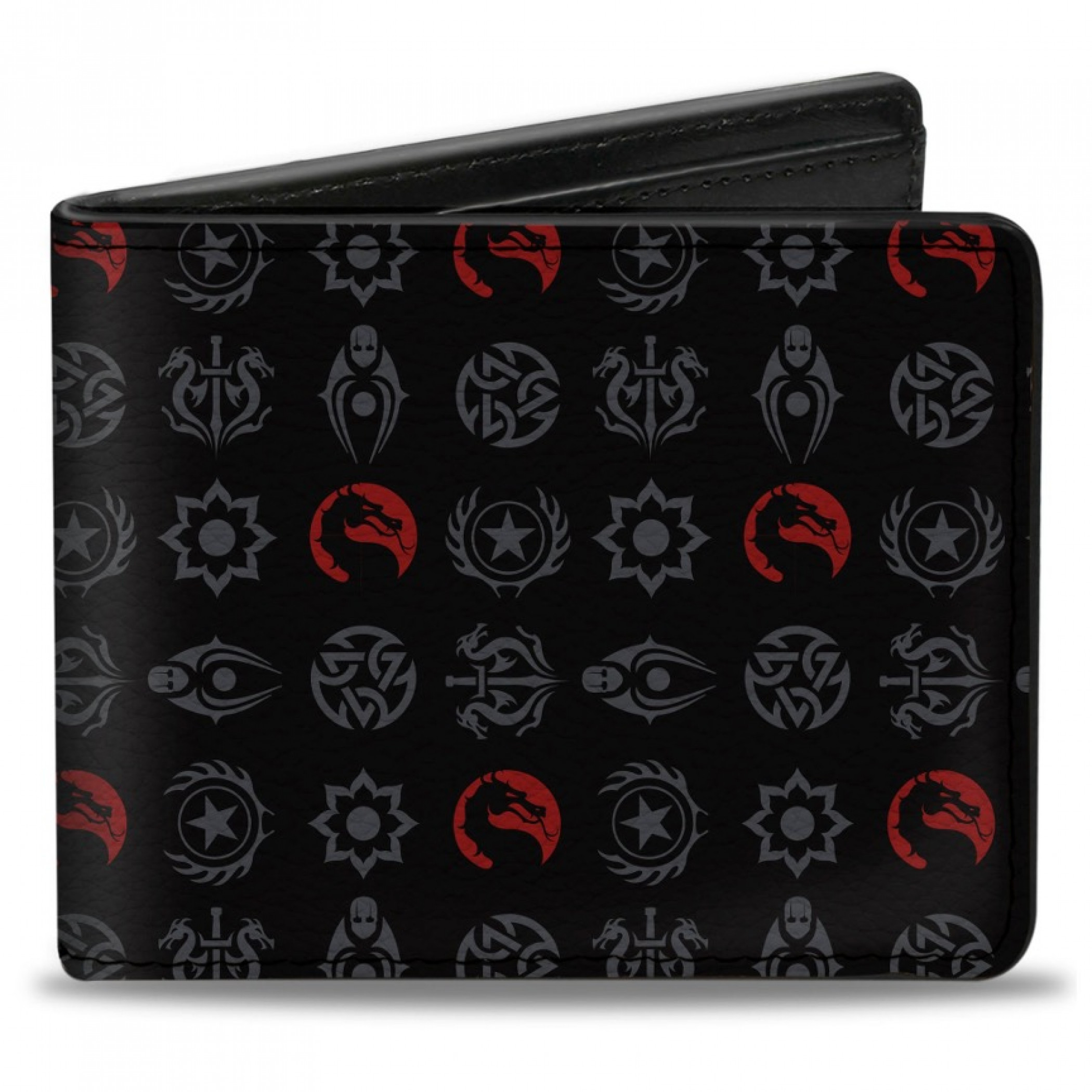 Mortal Kombat Fighter Icons Monogrammed Bi Fold Wallet, Black