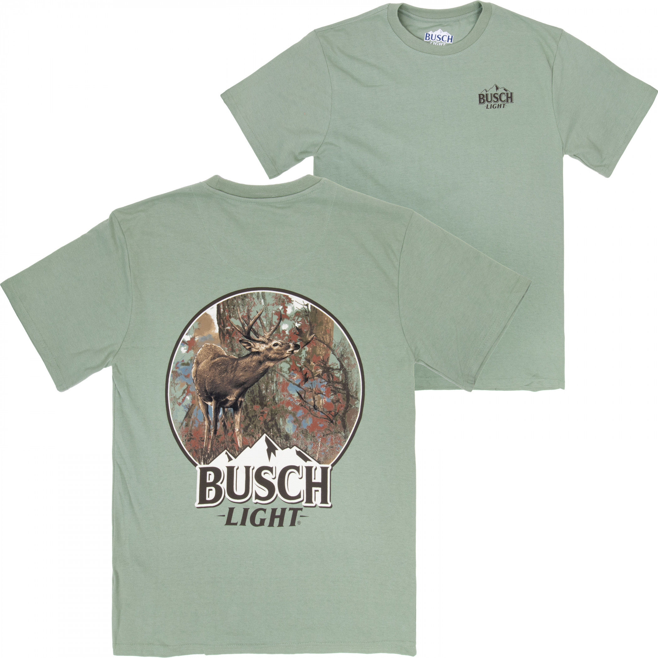 Busch Light Buck in the Woods Front and Back Print T-Shirt