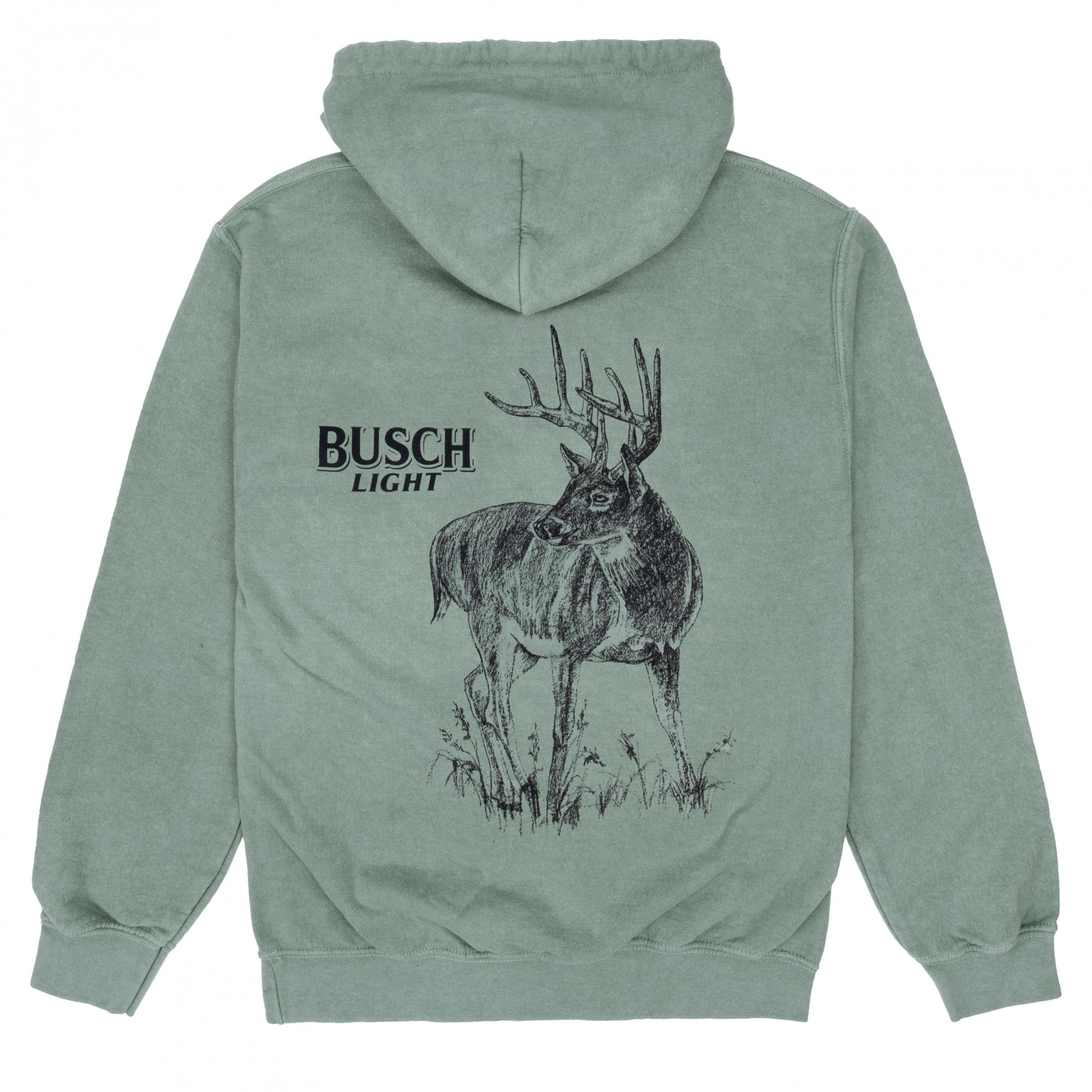 Busch Light Drawn Buck Front and Back Print Fleece Washed Hoodie