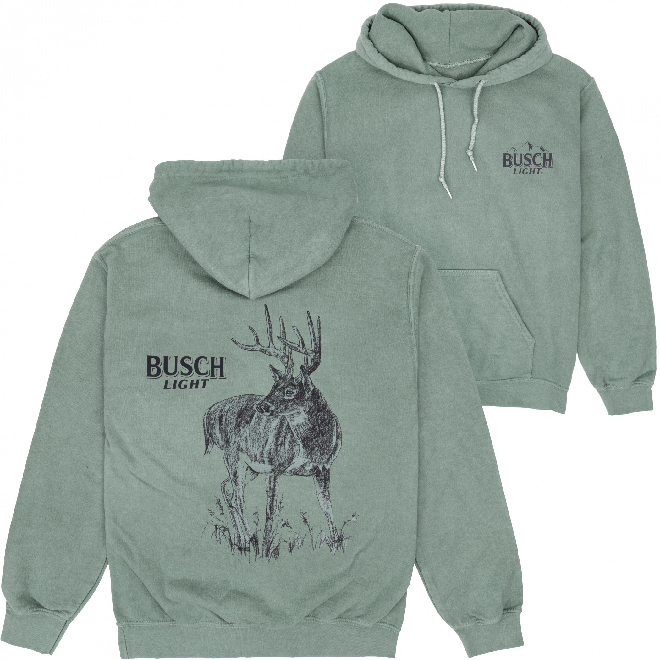 Busch Light Drawn Buck Front and Back Print Fleece Washed Hoodie