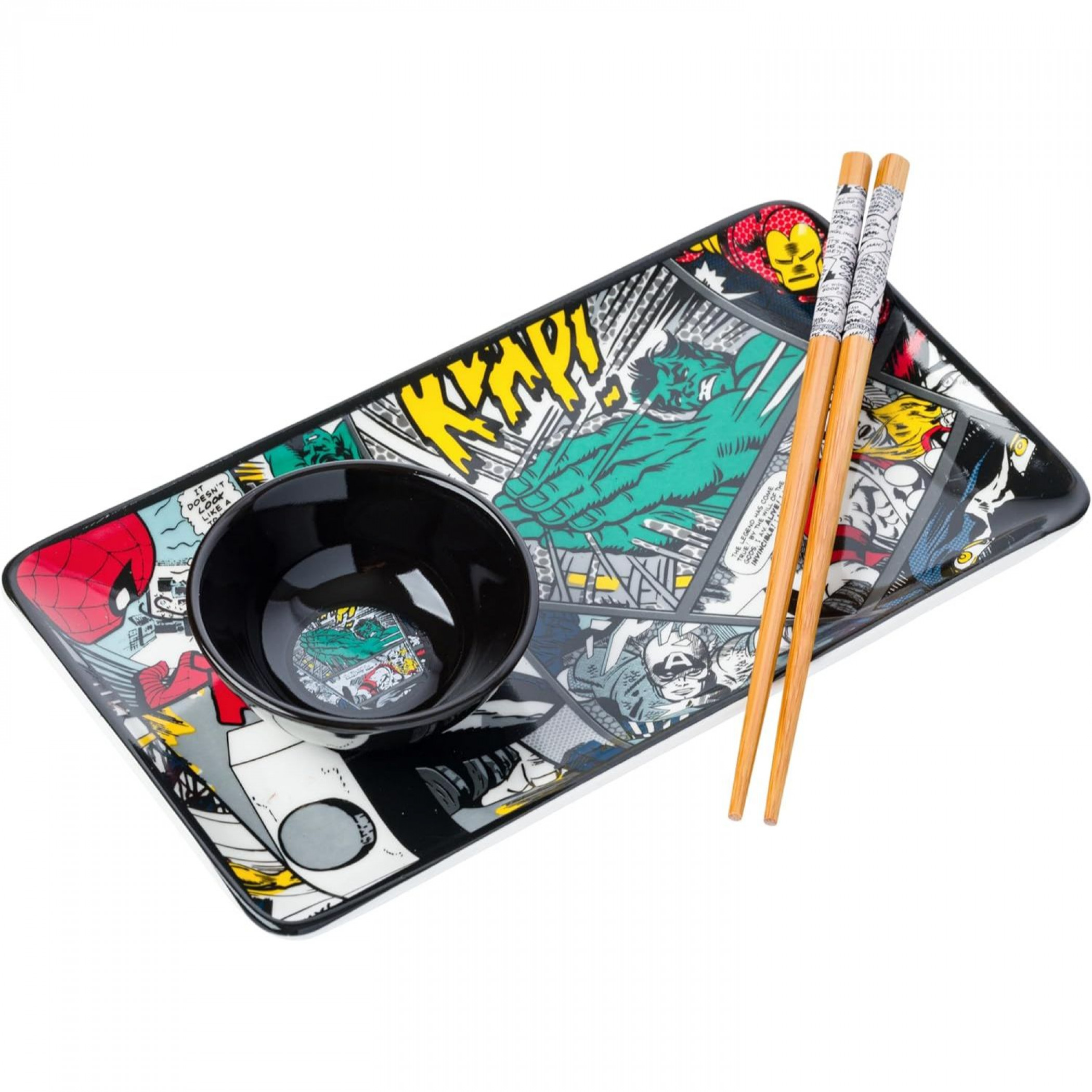 Marvel Comic Collage 3-Piece Ceramic Sushi Set, Multi-Color