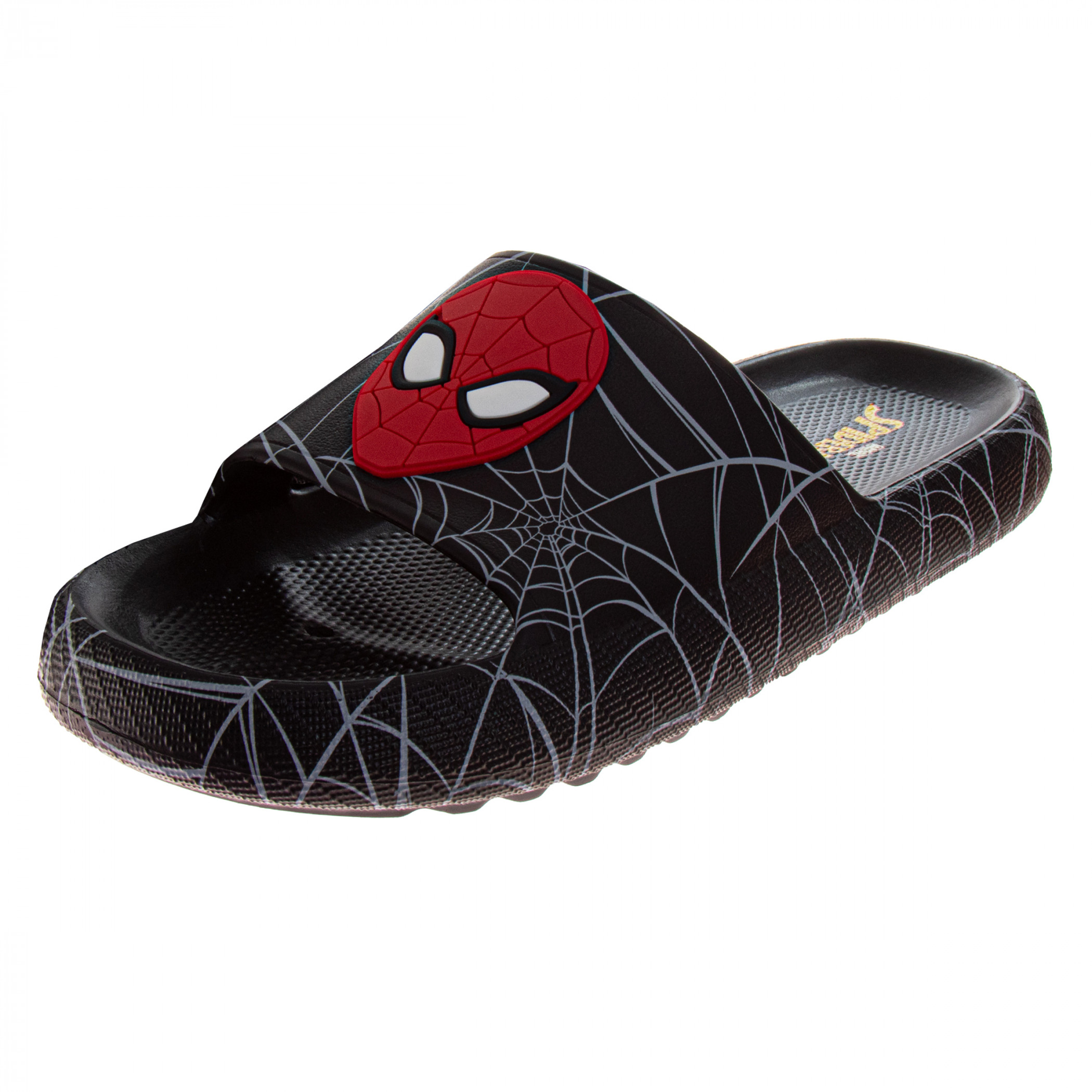 Spider-Man Mask and Webs Men's Slide Sandals, Black