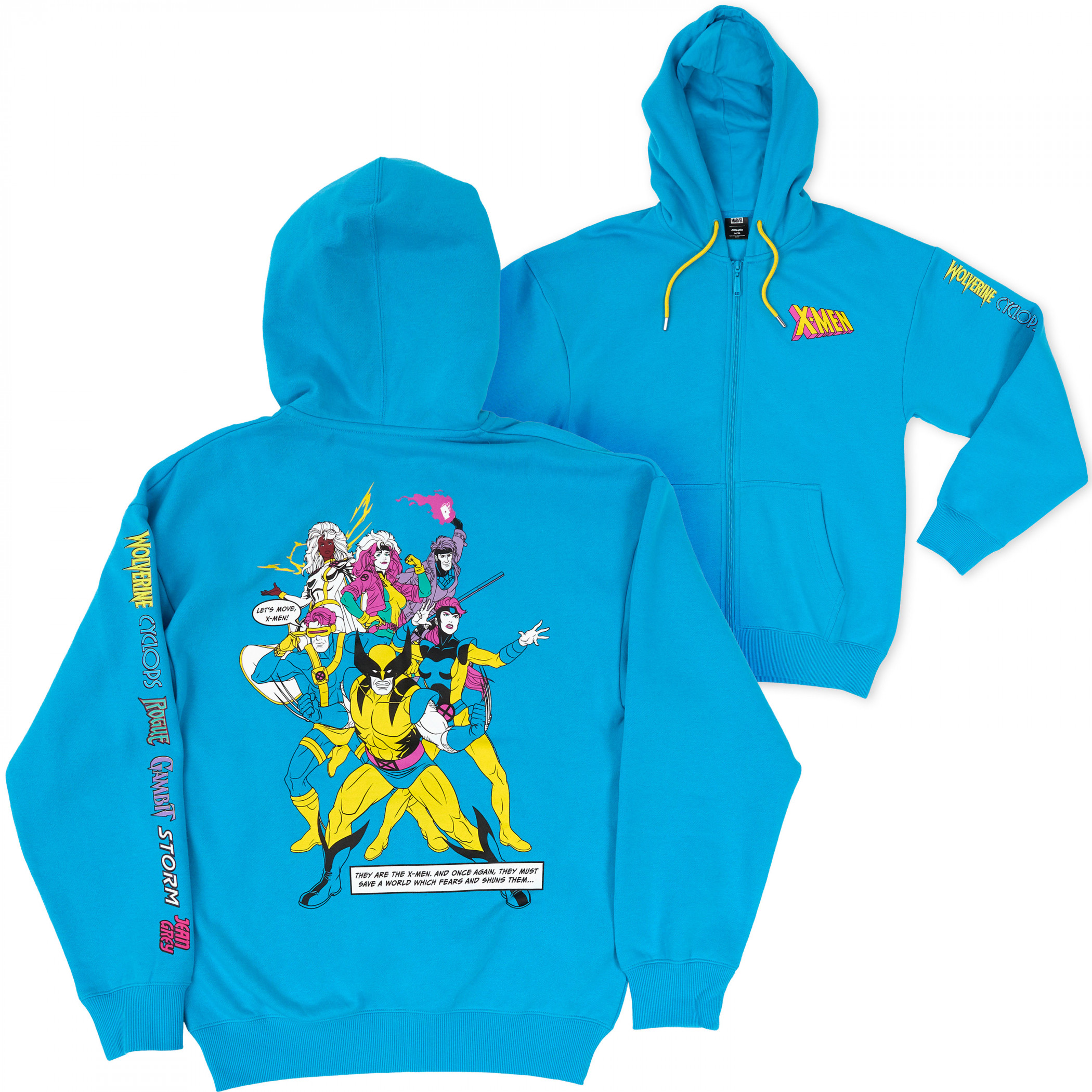 X-Men Group Shot Comic Art Front and Back Print Hoodie, Blue