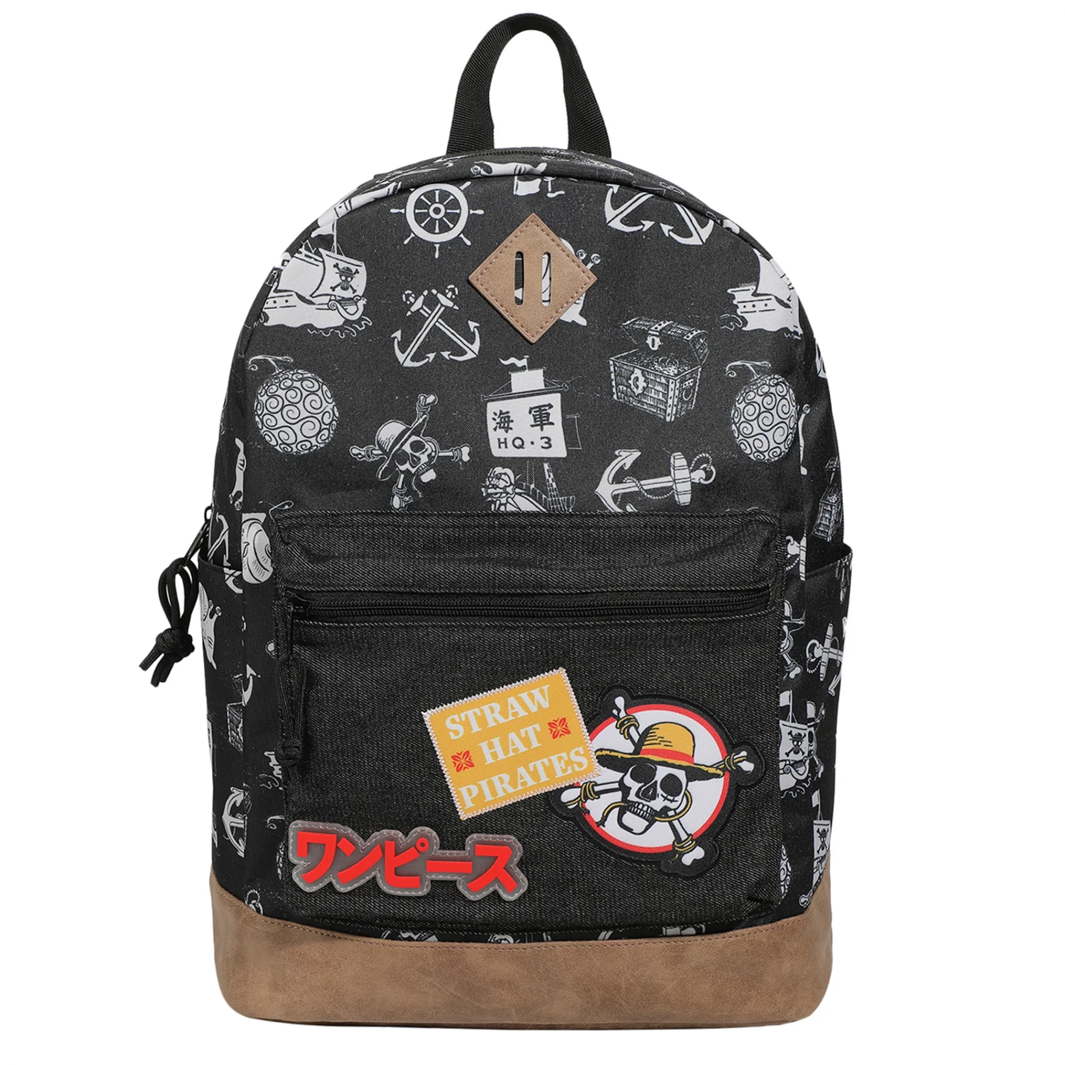 One Piece Logo and Symbols Rubber Badge Backpack, Black