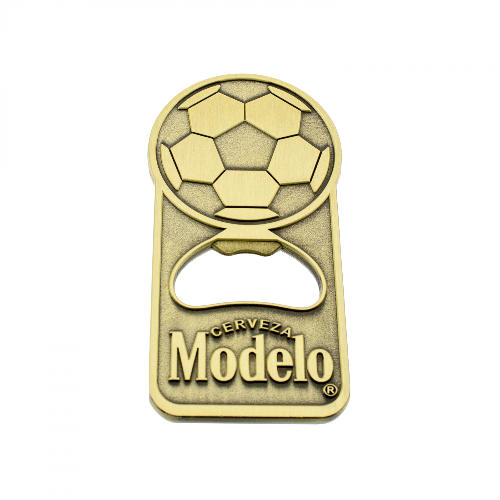 Modelo Cerveza Bronze Soccer Bottle Opener Keychain