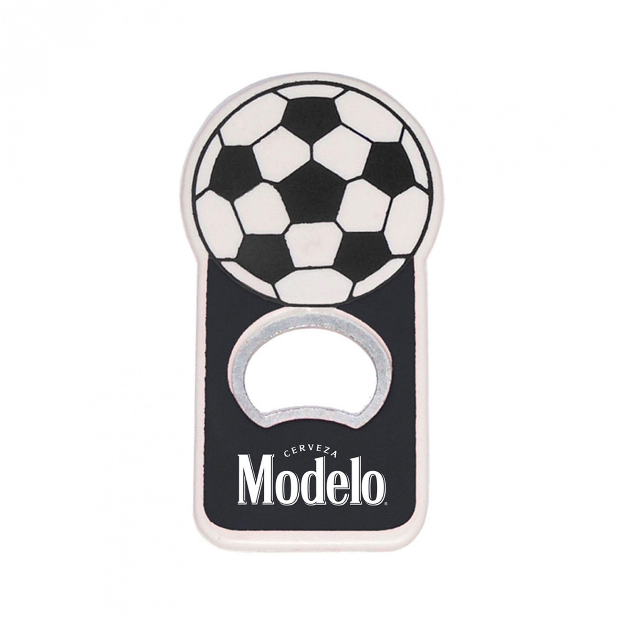 Modelo Black and White Soccer Football Bottle Opener Magnet