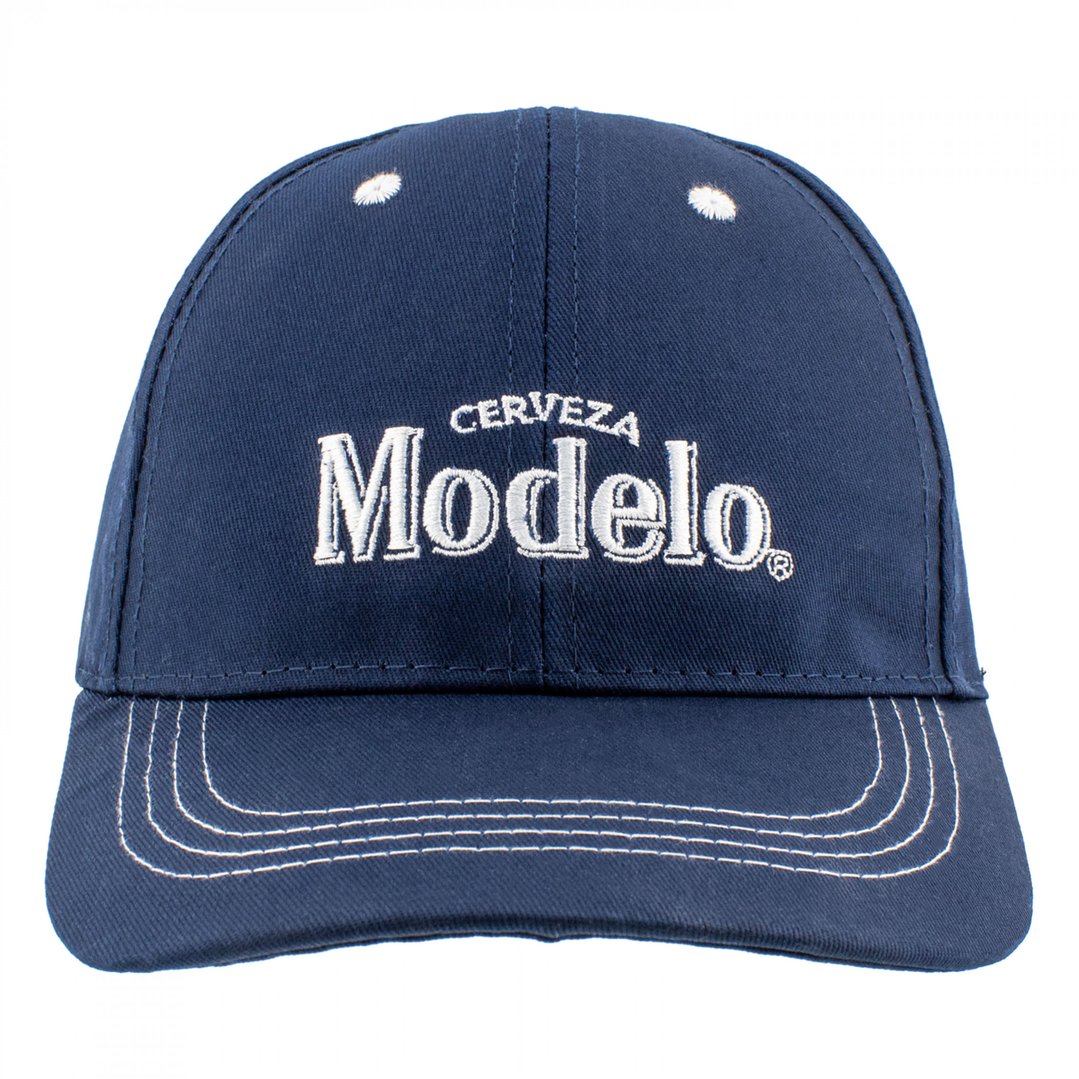 Modelo Cerveza Embroidered White Logo on Denim Snapback Hat