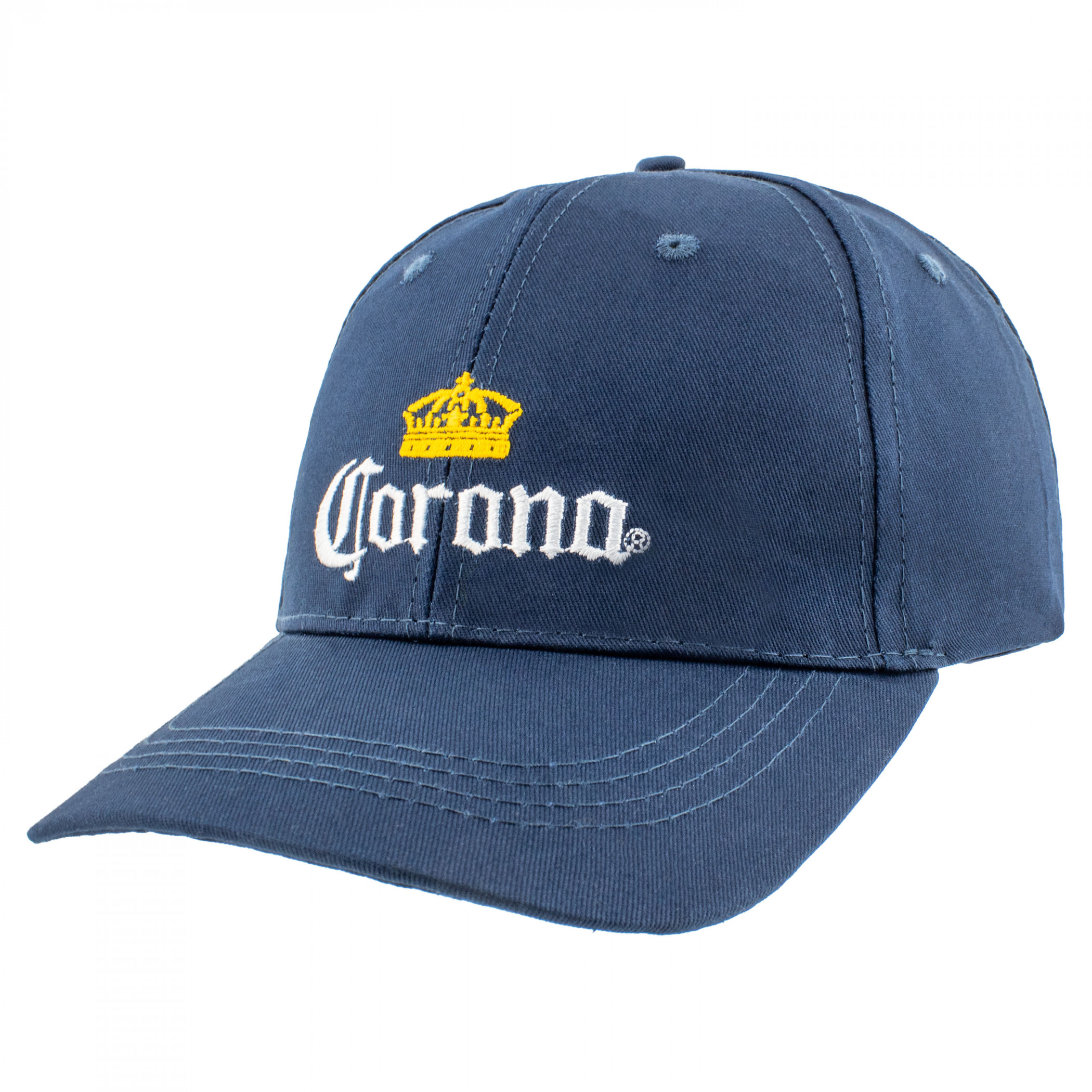 Corona Embroidered Logo on Navy Blue Twill Snapback Hat