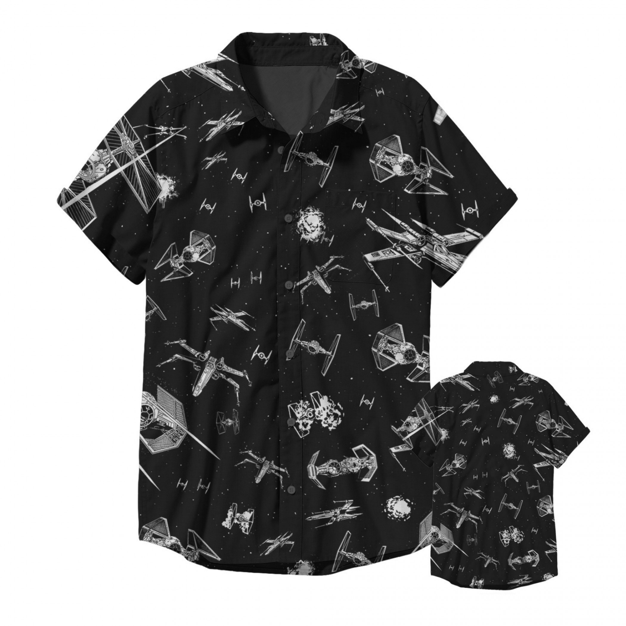 Star Wars Ships in Space Button Down Short Sleeve Shirt, Black