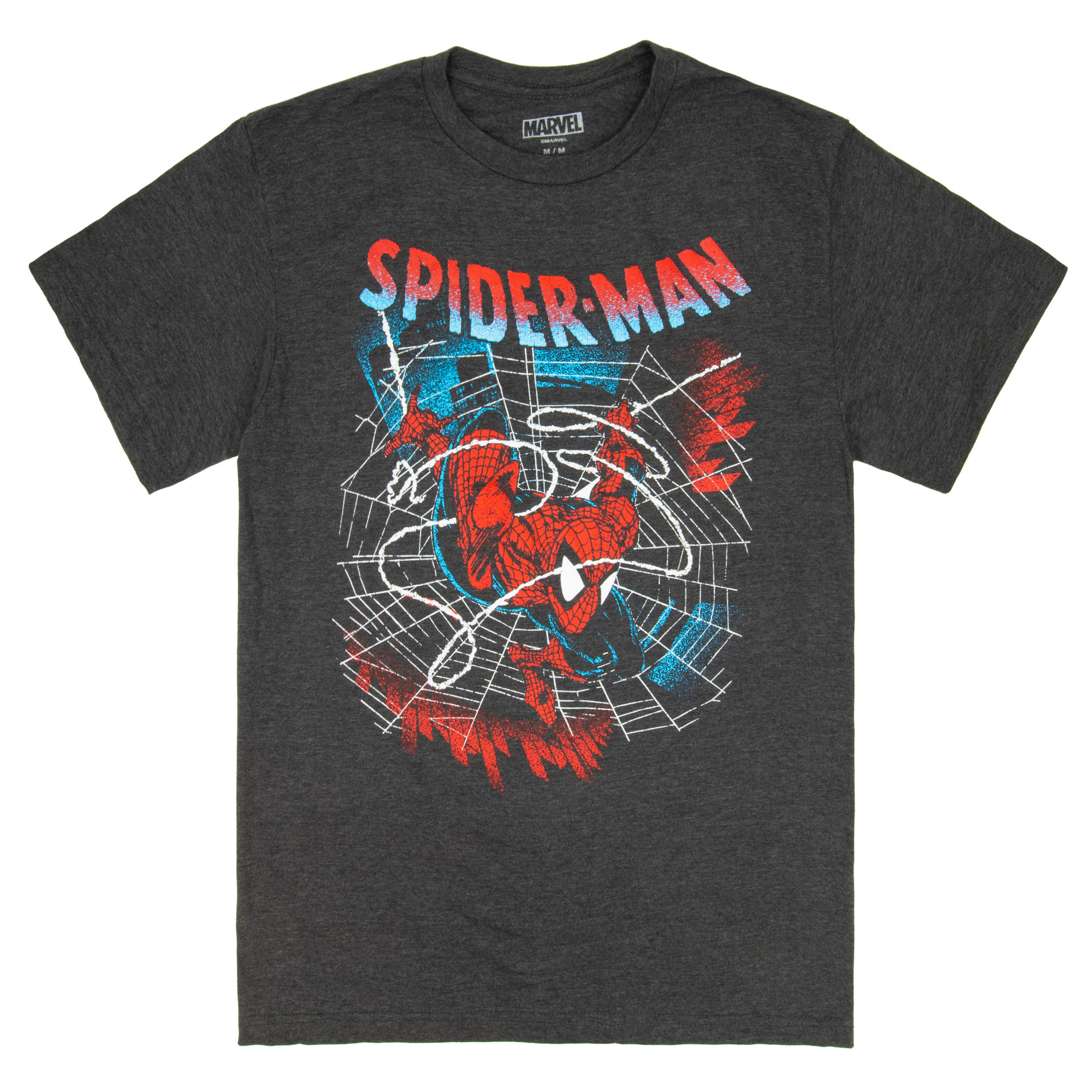 Spider-Man Tangled City Web Faded Retro T-Shirt, Grey