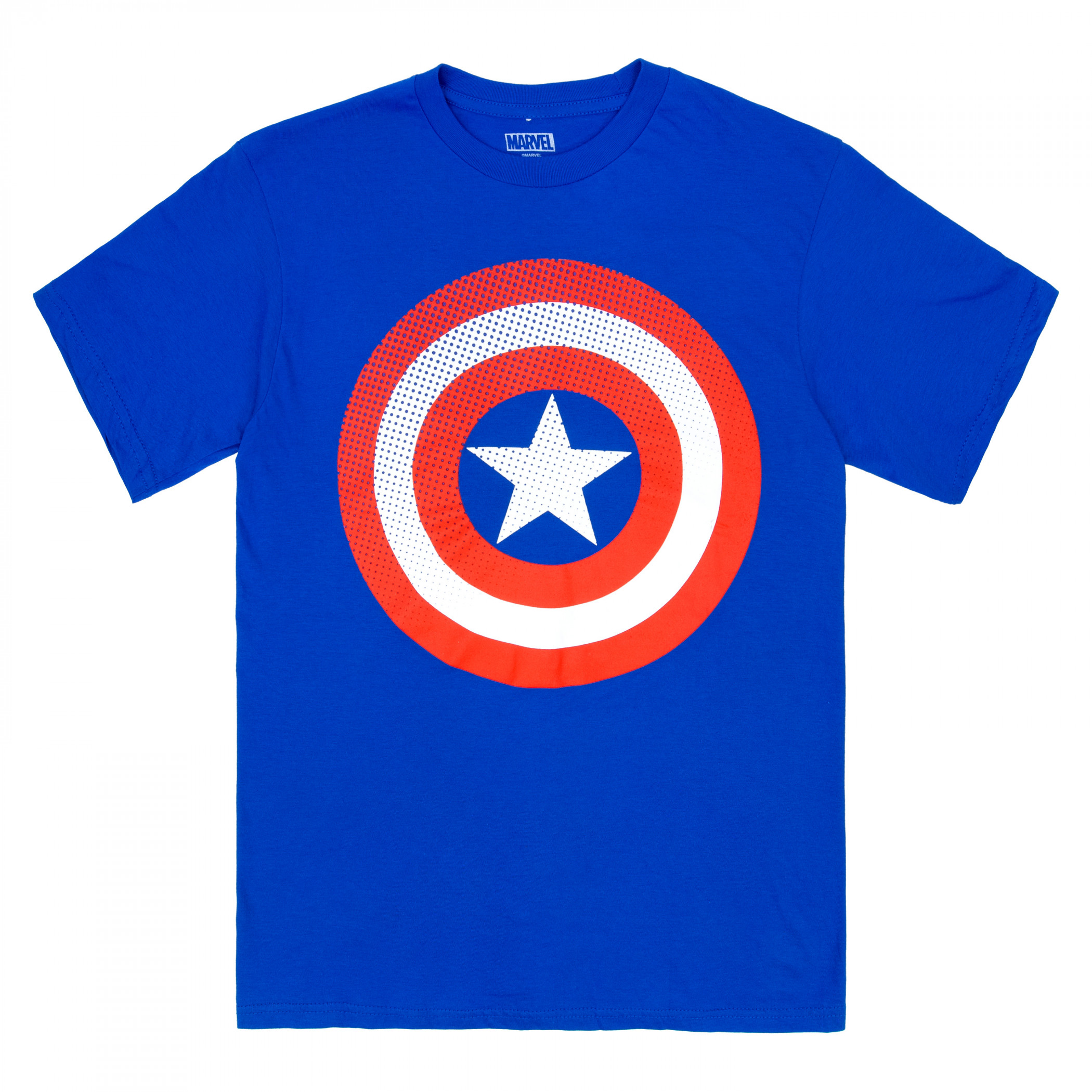Captain America Shaded Shield Symbol on Royal Blue T-Shirt, Blue