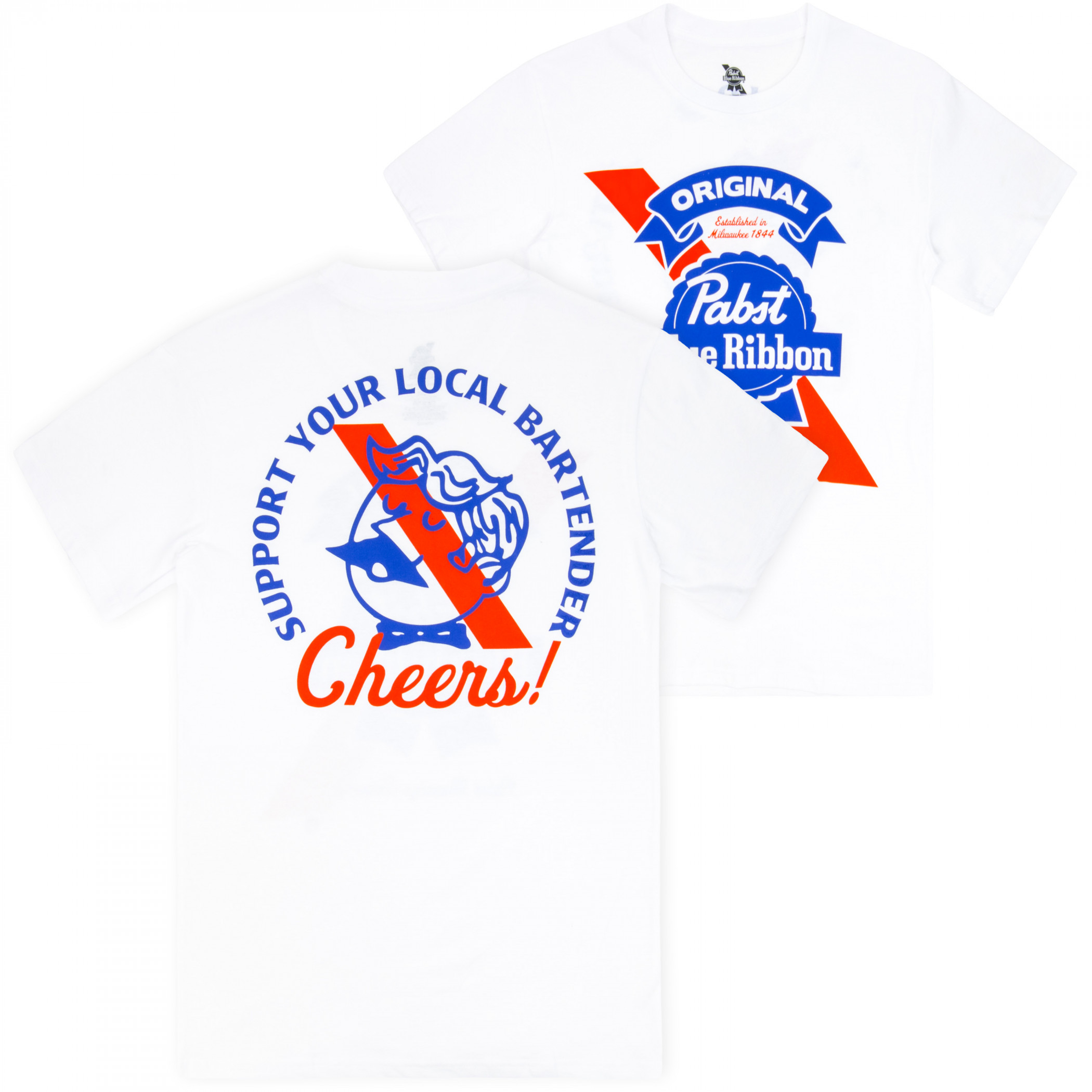 PBR Pabst Blue Ribbon Support Your Local Bartender Front & Back Print T-Shirt