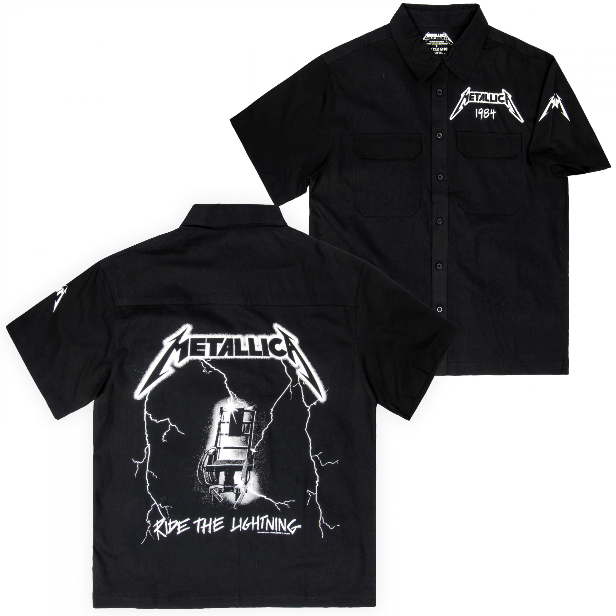 Metallica Ride the Lightning Button-Down Front  Back & Sleeve Print Shirt
