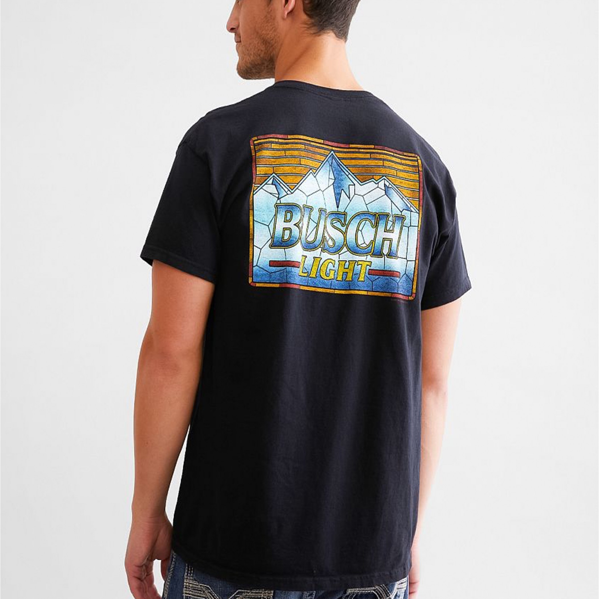 Busch Light Stained Glass Front and Back Print T-Shirt by Junk Food