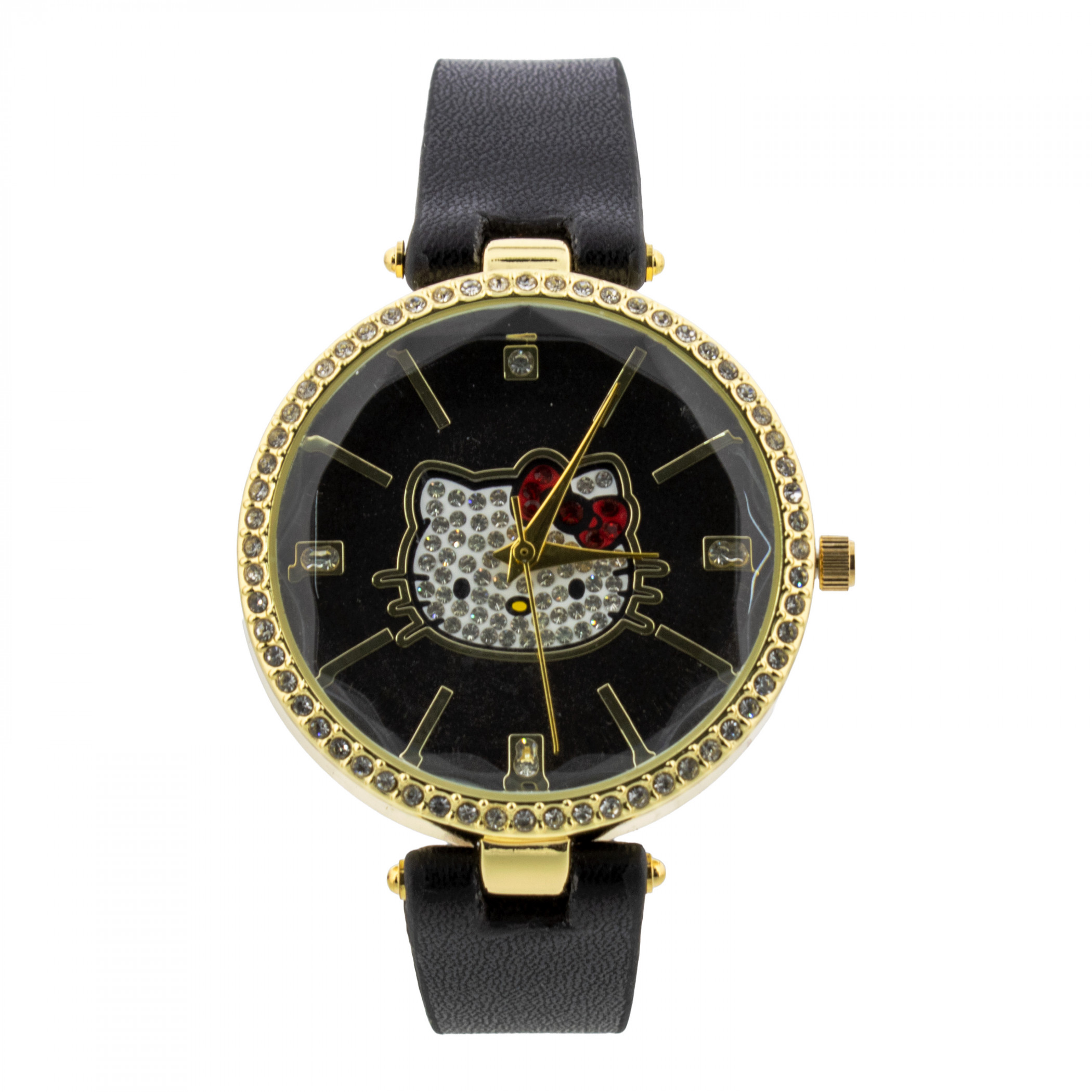 Hello Kitty Black Strap Crystal Bezel Analog Watch, Black