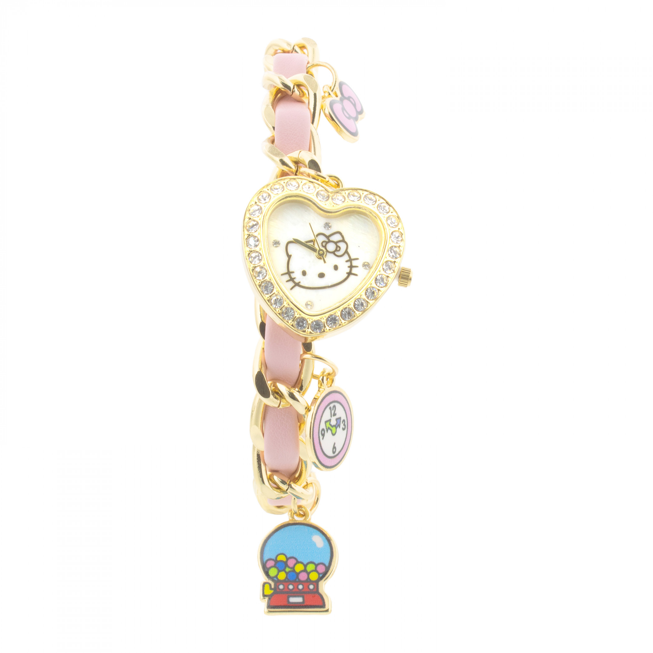 Hello Kitty Pink & Gold Charm Bracelet Analog Watch, Pink