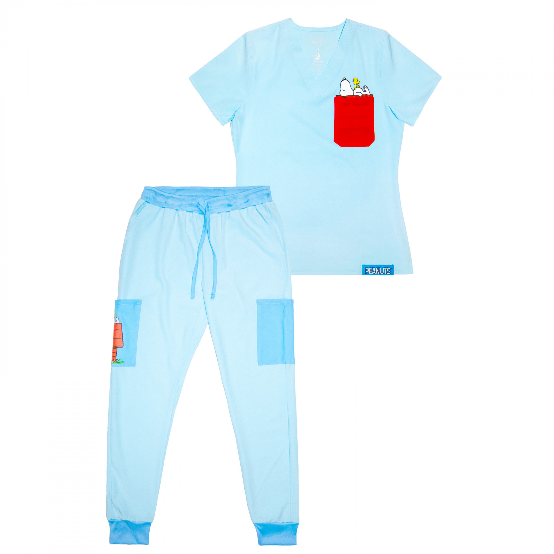 Peanuts Sleepy Dog House Jogger Scrub Set, Blue