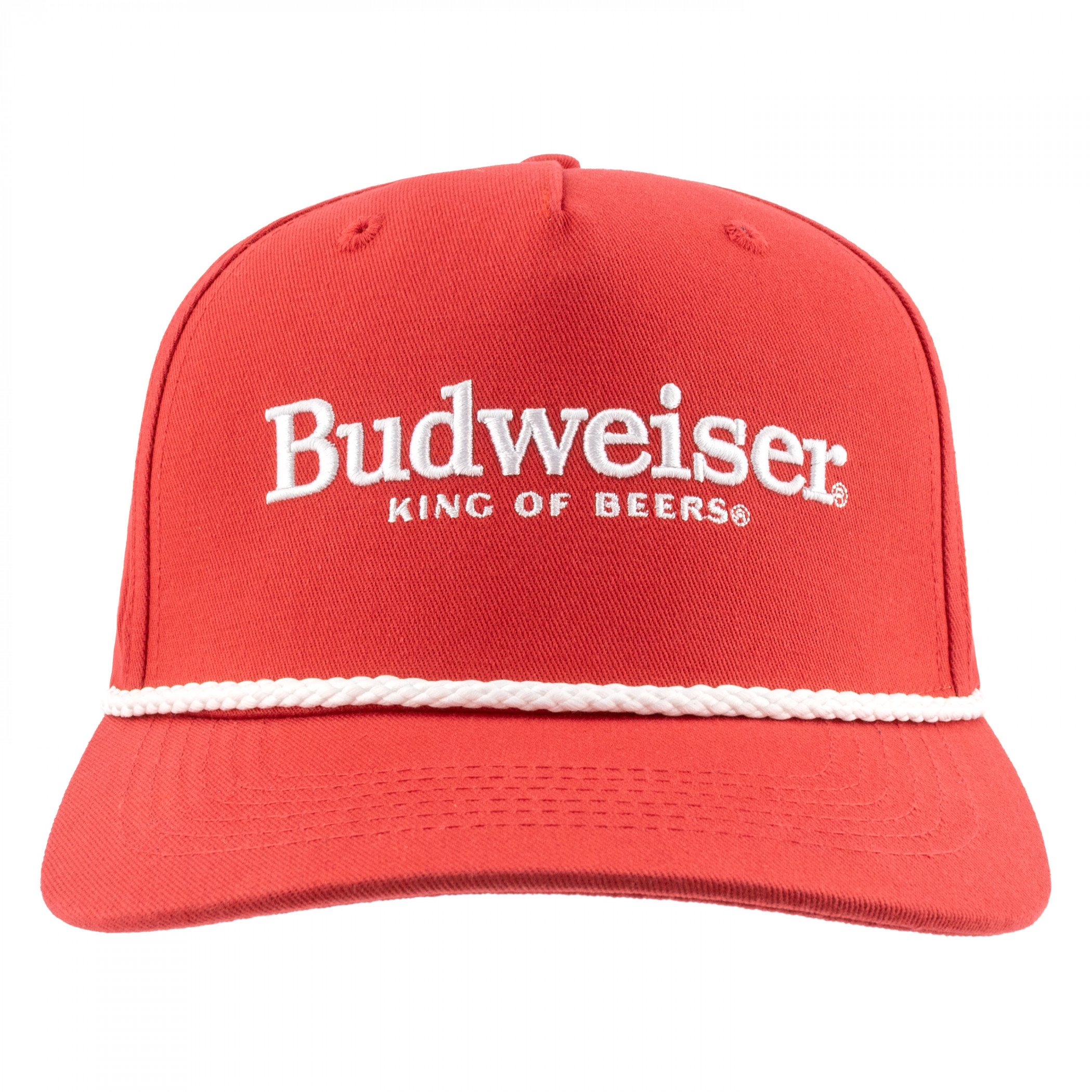 Budweiser Embroidered White Logo on Red Snapback Rope Hat